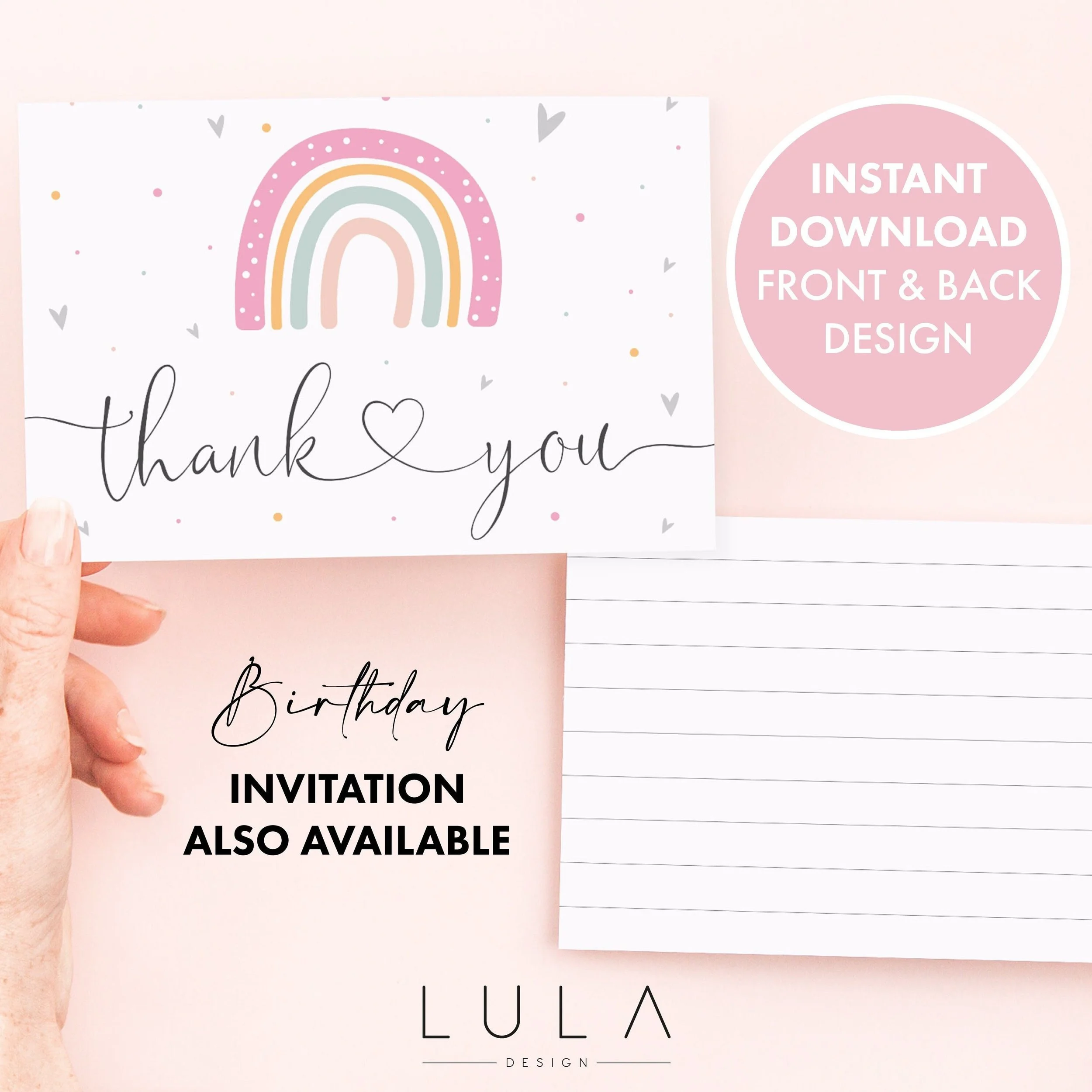 Rainbow Thank you Post Card DIGITAL DOWNLOAD, Business Stationery Thank you Card, Birthday Thankyou Card, Rainbow Stationery, Note Card