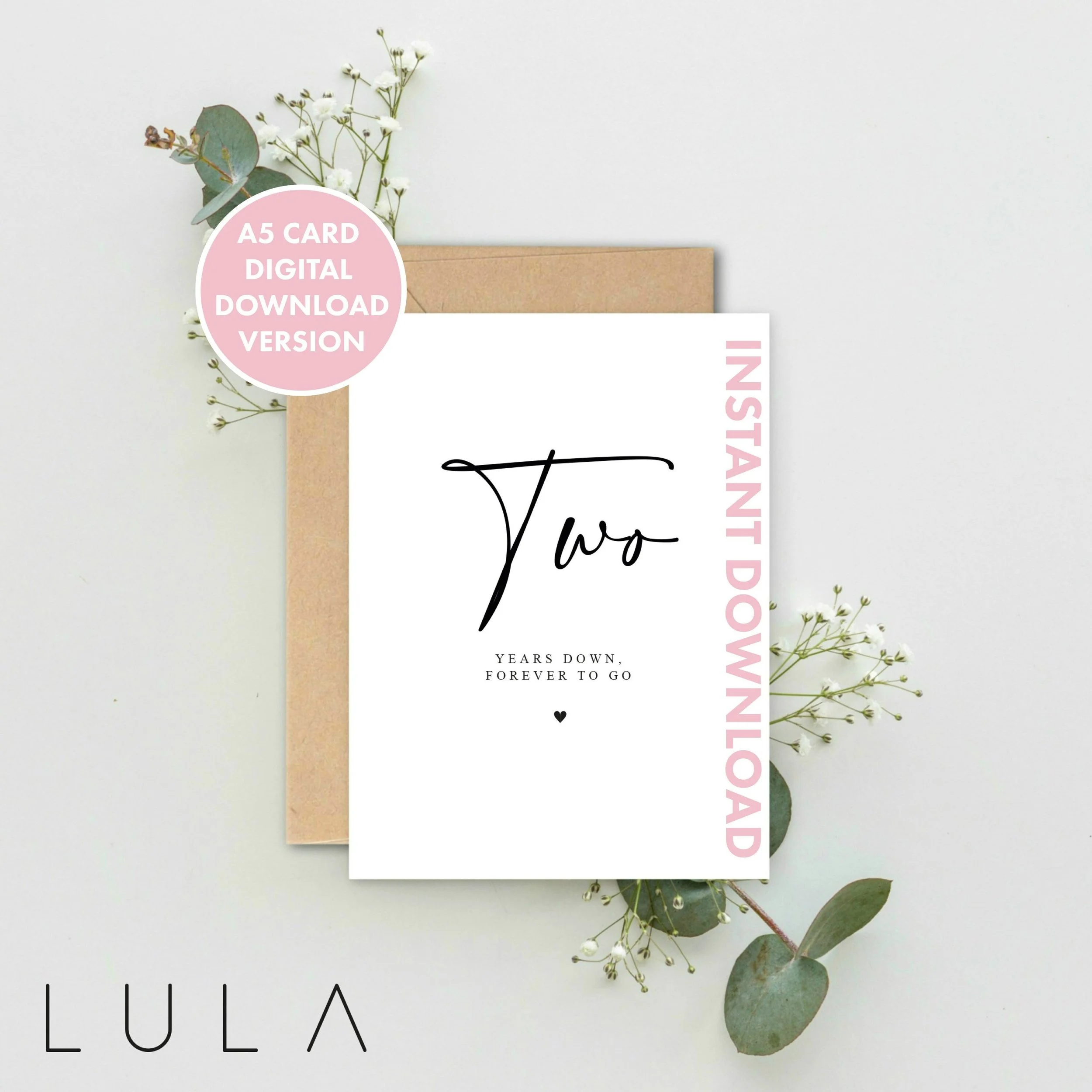 Two years Down, Forever to go A5 Card with envelope, Valentines Card, Two Year Anniversary Card, Valentines Gift, Two year Anniversary