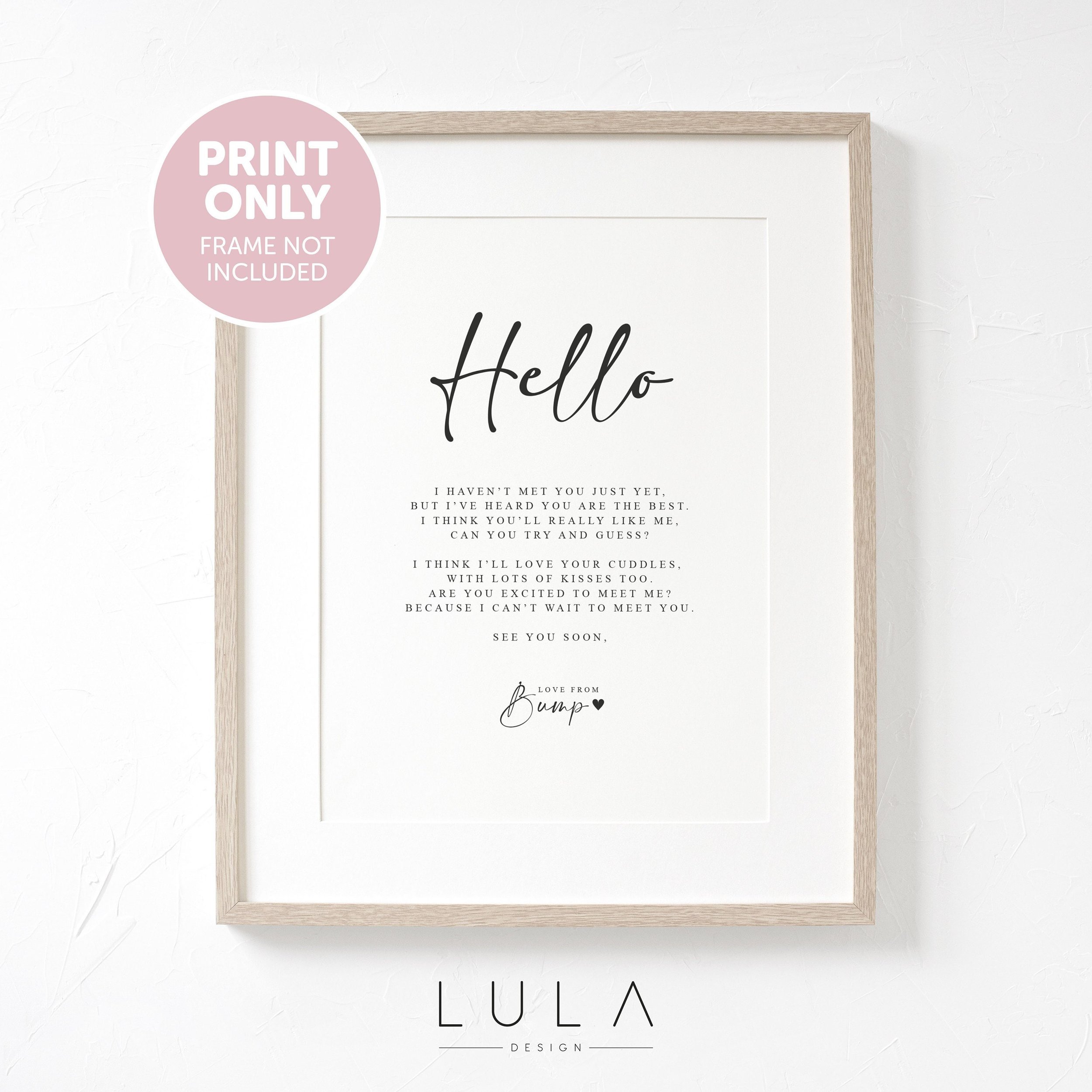 Hello poem from Bump A4 or A5 PRINT, Family, Pregnancy Announcement, Pregnancy Reveal, Poem from Bump, Auntie, Uncle, Grandparent, Friends