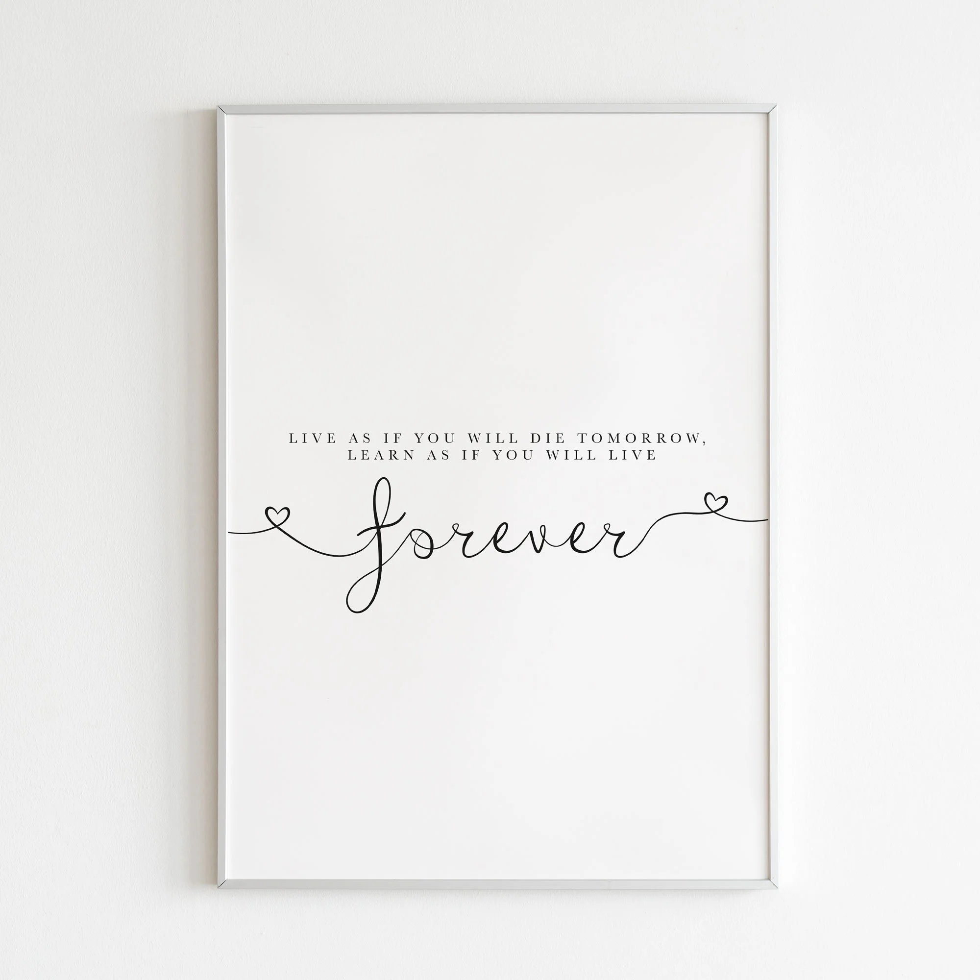 Live as if you will die tomorrow, Learn as if you will live - Mahatma Gandhi Live forever Quote A4 PRINT, inspirational quote, Positivity