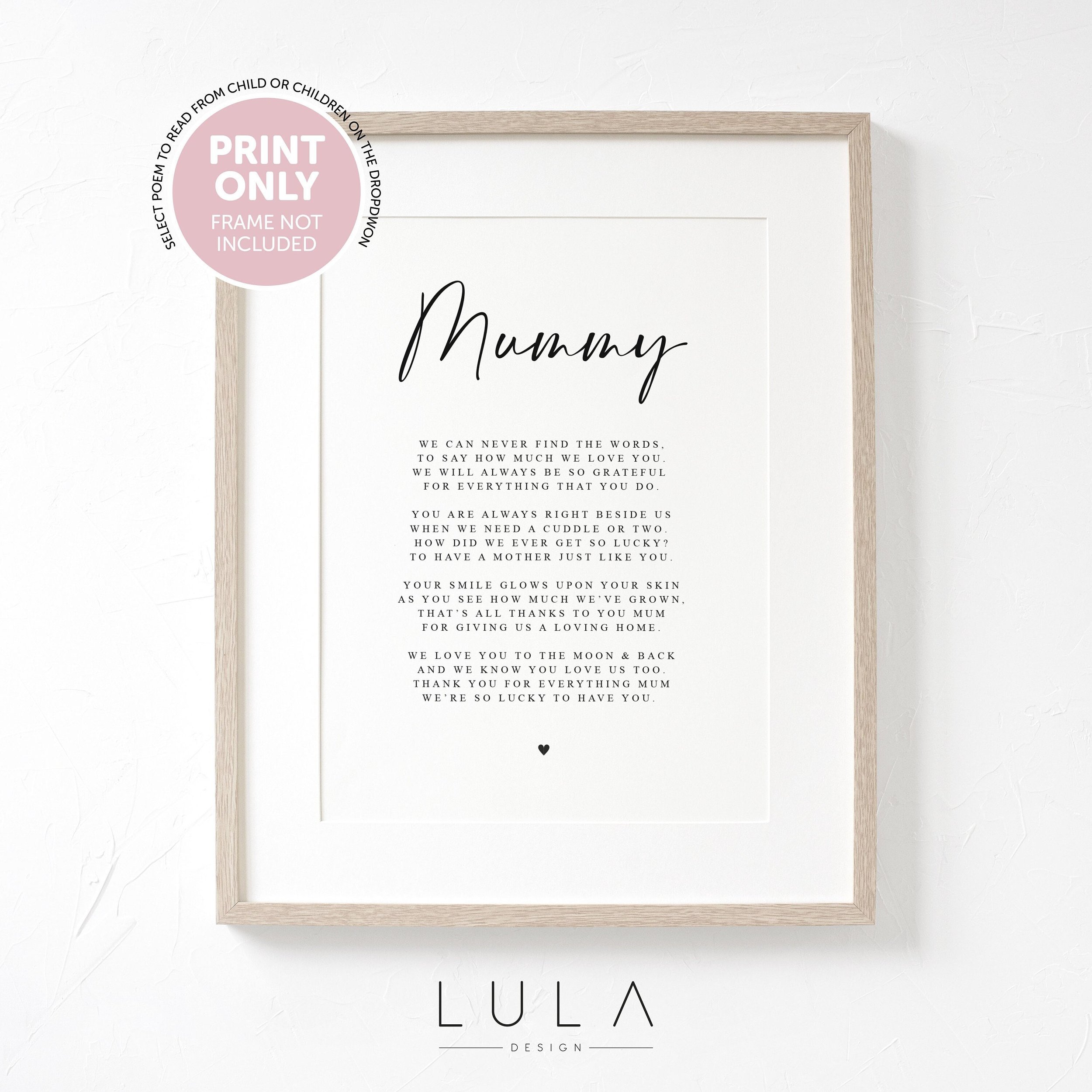 Mummy Poem A4 or A5 PRINT- Mothers Day Gift, Gift for Mum, Mum Birthday Gift, A poem for Mum, Mummy Gift, Gift for Mummy from Child Children