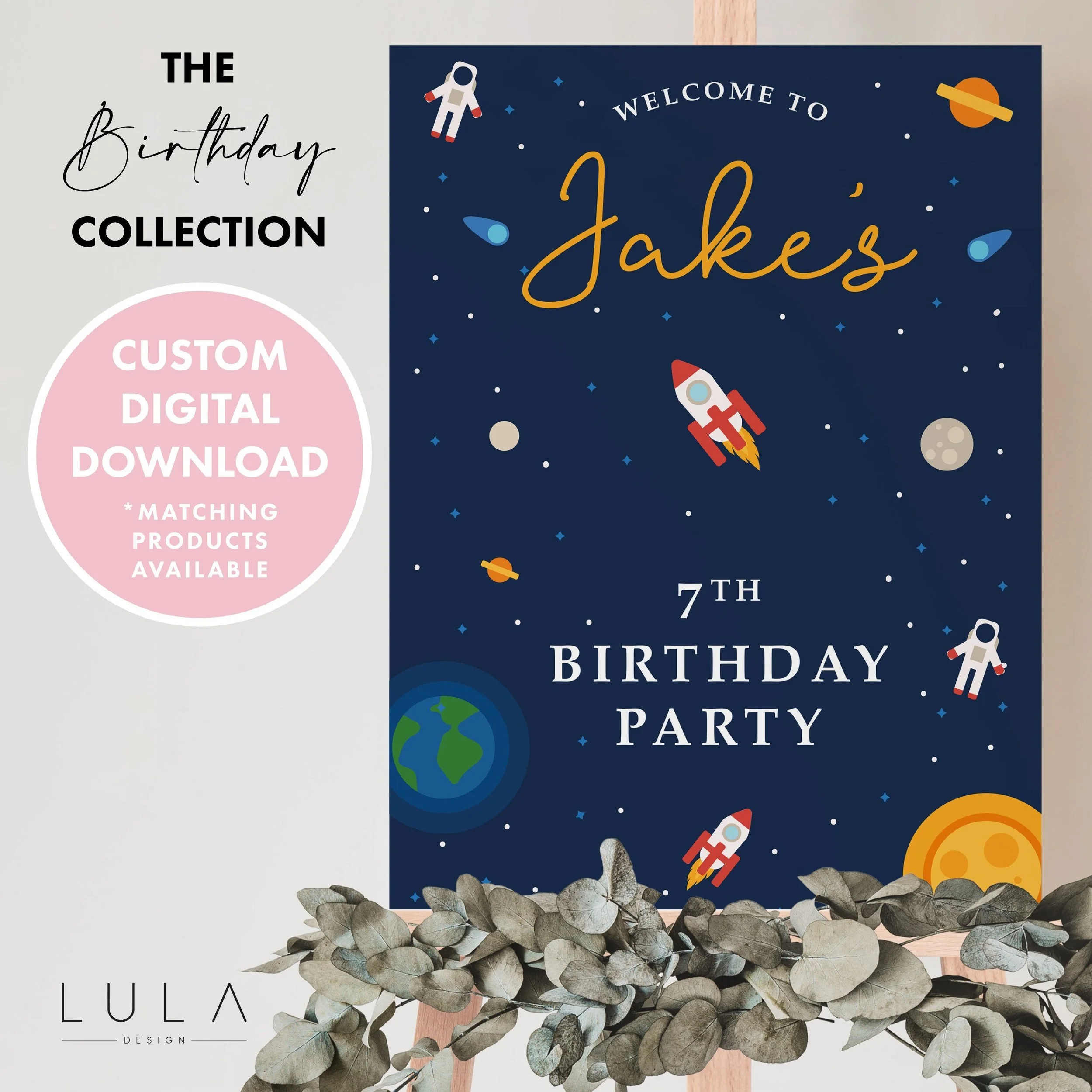 PERSONALISED Space Rocket Boys Birthday Sign DIGITAL DOWNLOAD, Birthday Easel Sign, Party Sign, Boys Personalised Birthday Space Rocket Sign