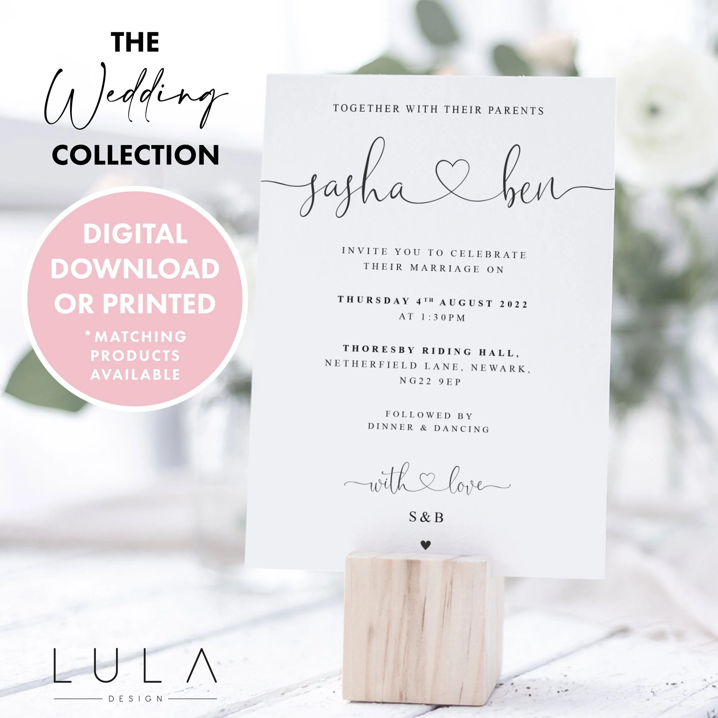 A5 Minimal Black & White Wedding Invitations Digital Download or Printed, Simple Wedding Invites, Matching Minimal Wedding Stationery