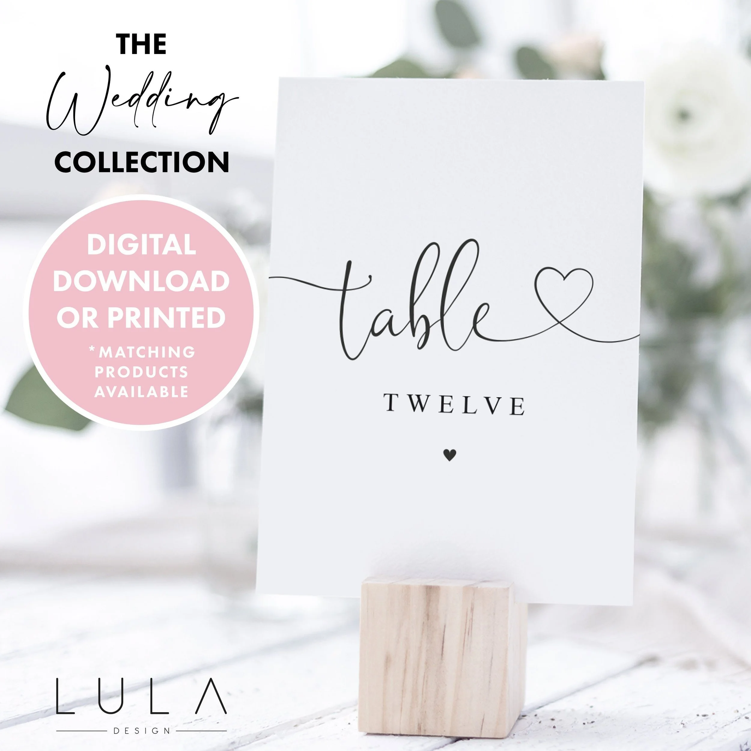 Simple Calligraphy Minimal A5 Table Numbers Digital or Print with heart, Reception Table Numbers, Simple Table Cards, Wedding Table Numbers