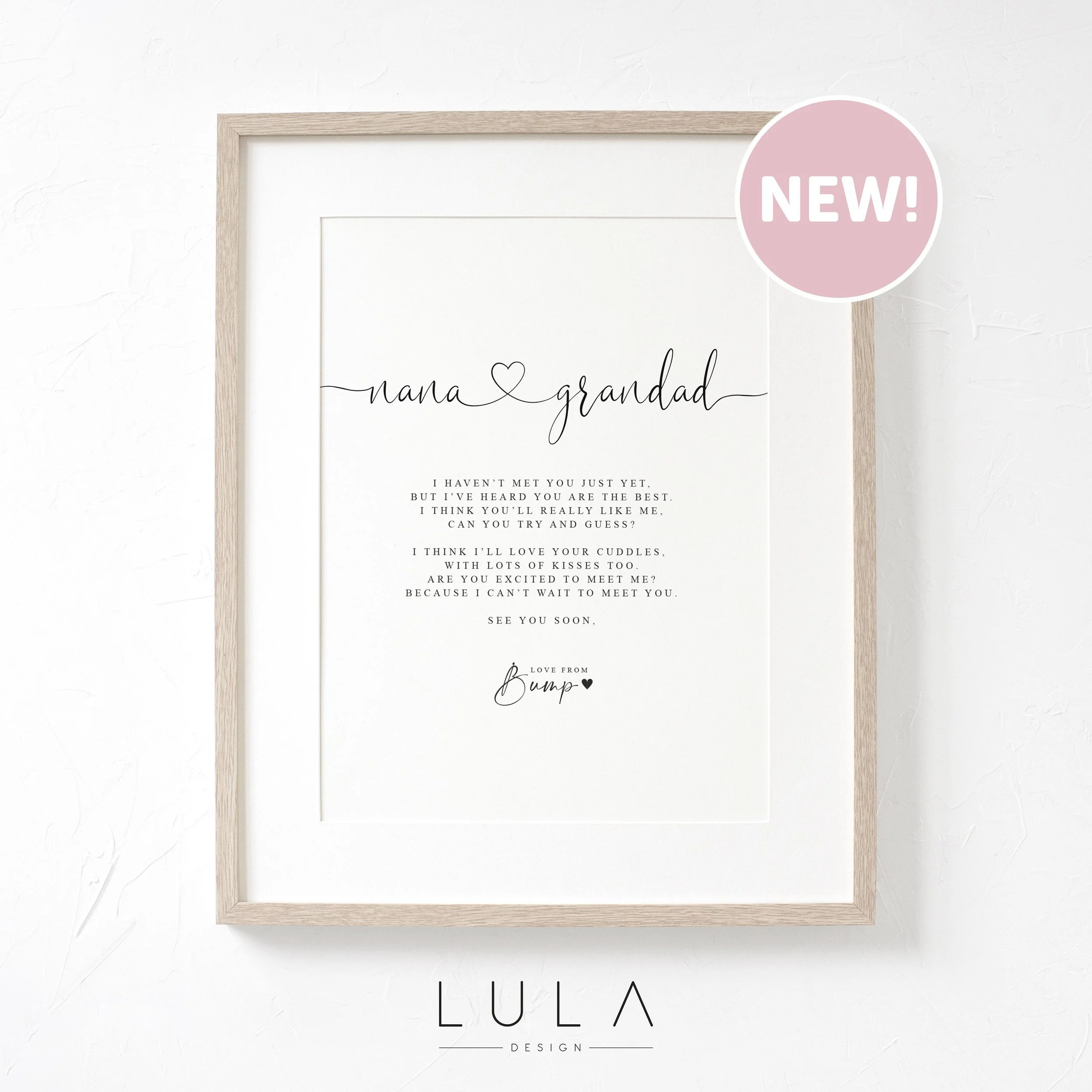 NANA and GRANDAD Hello Poem from Bump A4 or A5 PRINT, Pregnancy Announcement, Poem from Bump Christmas Gift, Grandparents to be