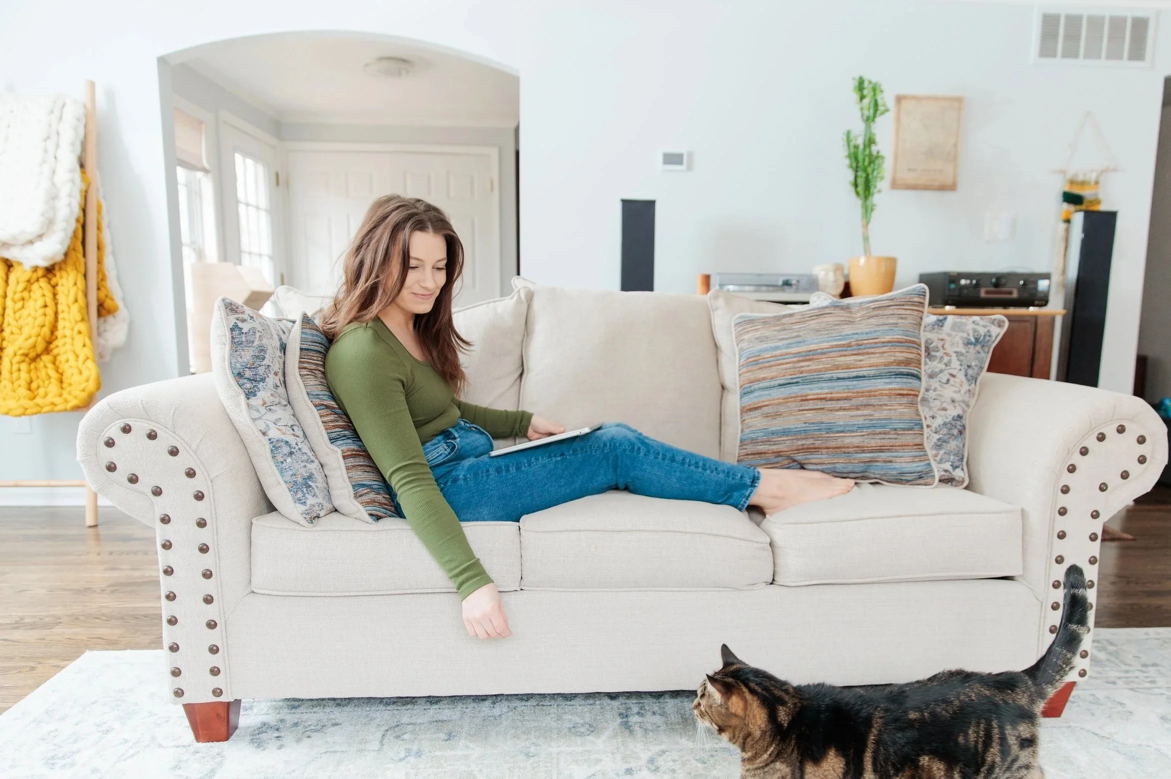 Therapist petting cat after panic attack therapy session in Reston, VA