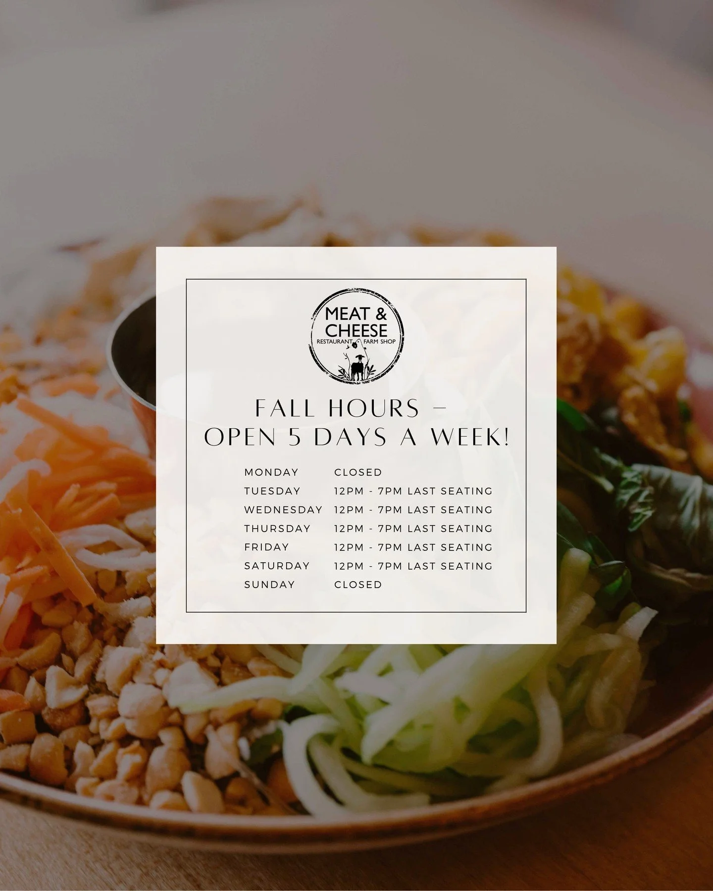 Starting tomorrow, we&rsquo;ll be closed on Sundays and Mondays, and our hours will be Tuesday&ndash;Saturday, 12 PM &ndash; 7 PM.

🍂 Fall menu drops Tuesday - come be one of the first to try it. Hint hint&hellip; the 🍔 is coming back, folks!