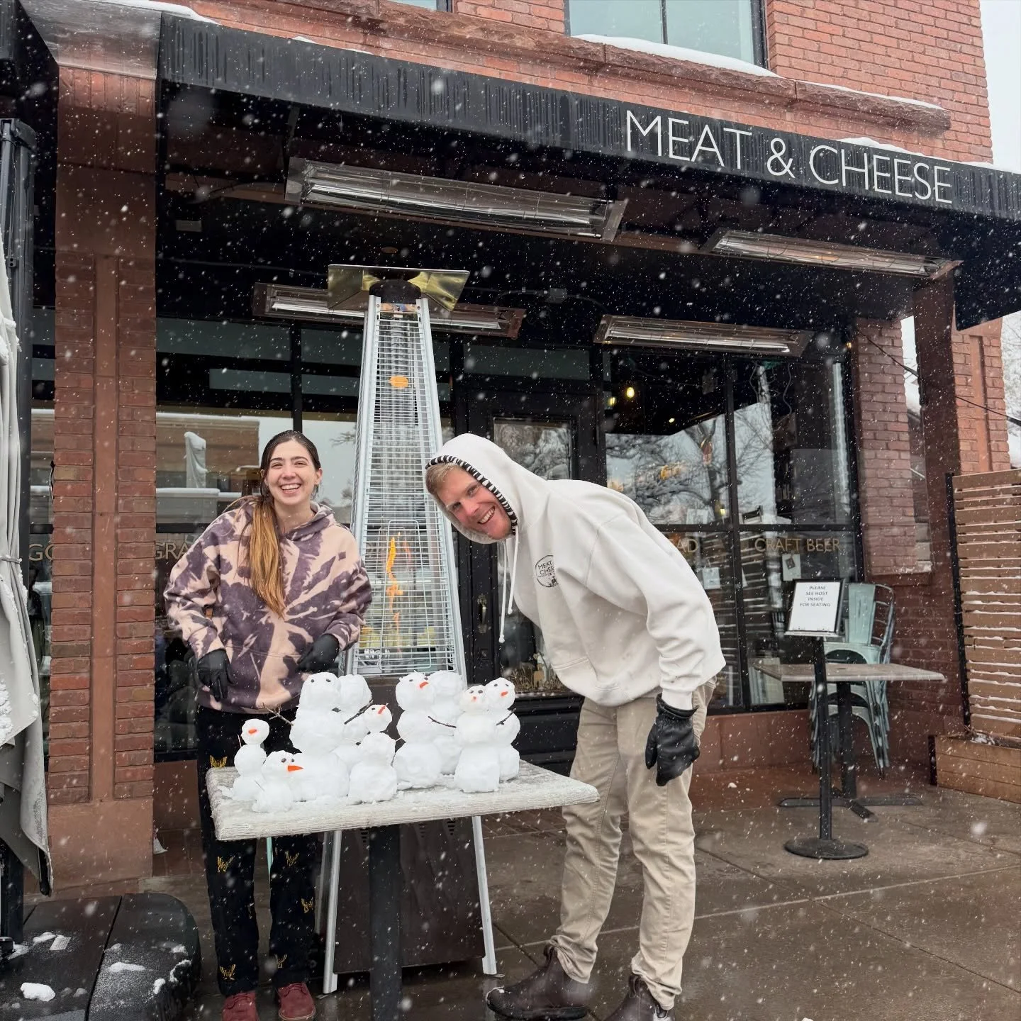 Snow day at Meat &amp; Cheese means one thing: mandatory snowman building. ☃️❄️