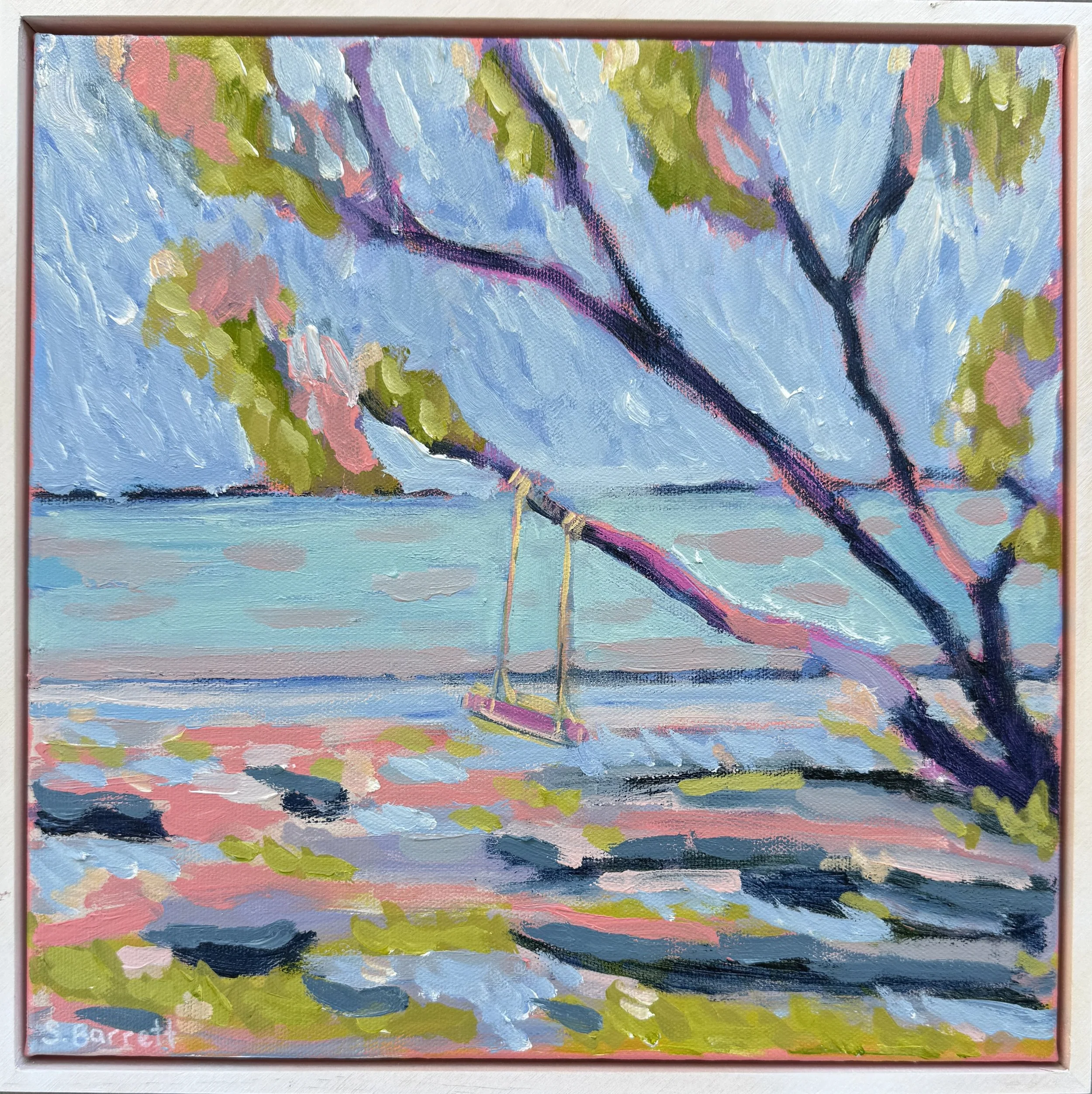 I Gave Up Waiting For You To Leave / acrylic on canvas, white wood frame / 32.5 x 32.5cm / 2025 / Quiet Conversations Around The Neighbourhood series - available soon