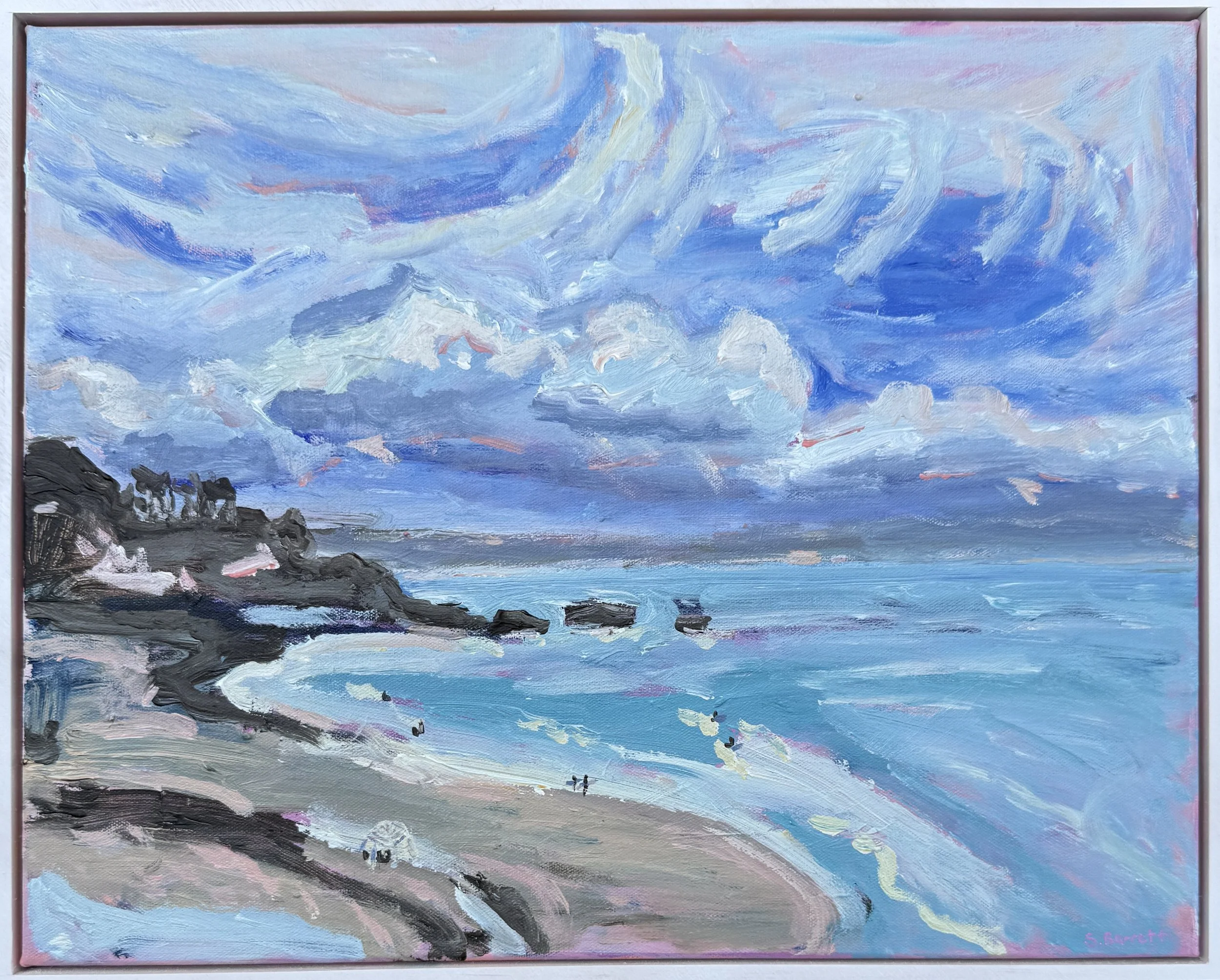 Press Pause / acrylic on canvas, white wood frame / 52 x 42cm / 2025 / available as a Staff Picks on www.bluethumb.com.au