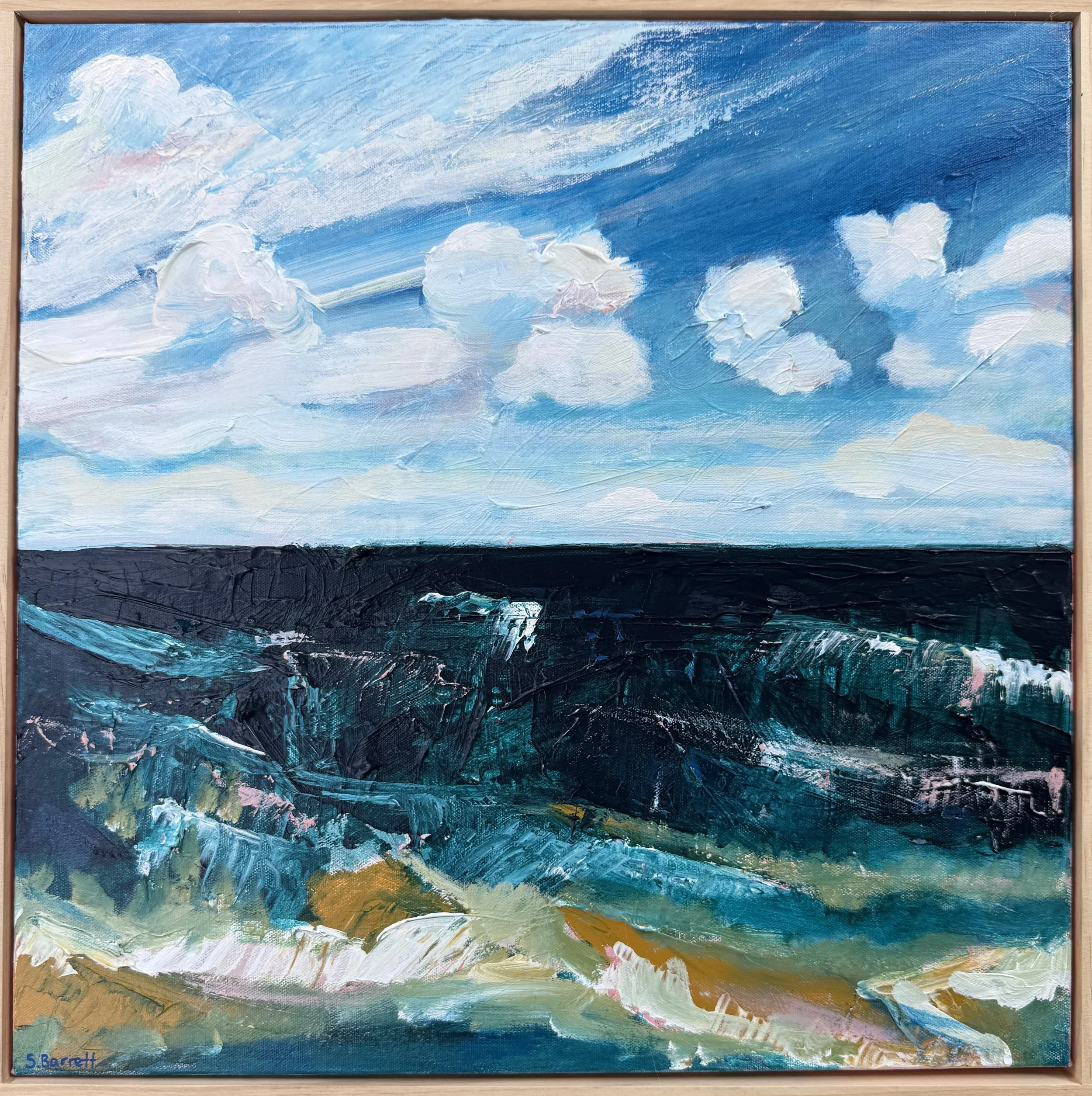 Juxtaposition/ acrylic on canvas, wood frame / 52 x 52cm / 2026 / Available at www.bluethumb.com.au