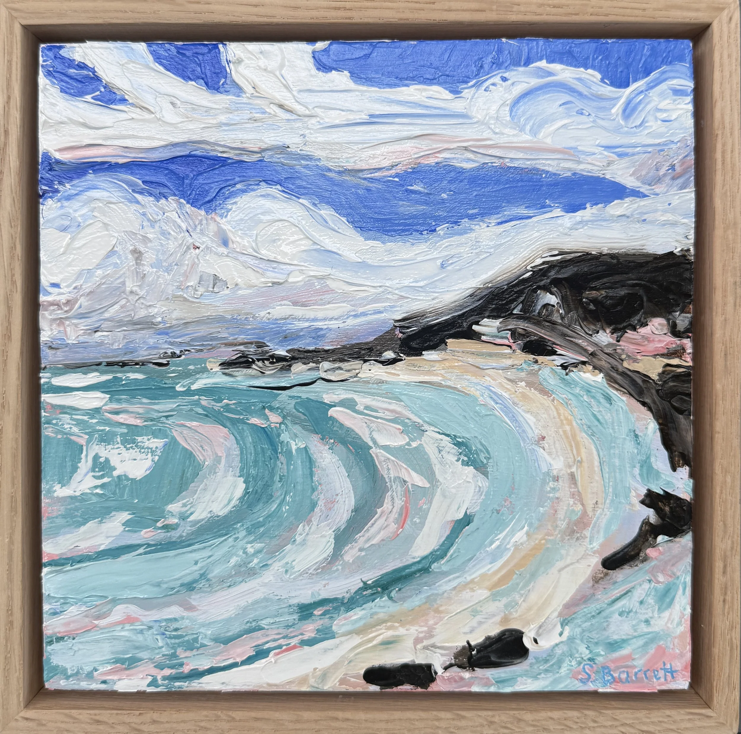 Saltwater Daydreams V / acrylic on cradled board, oak frame /20.4 x 20.4cm / 2025 / Available at www.bluethumb.com.au
