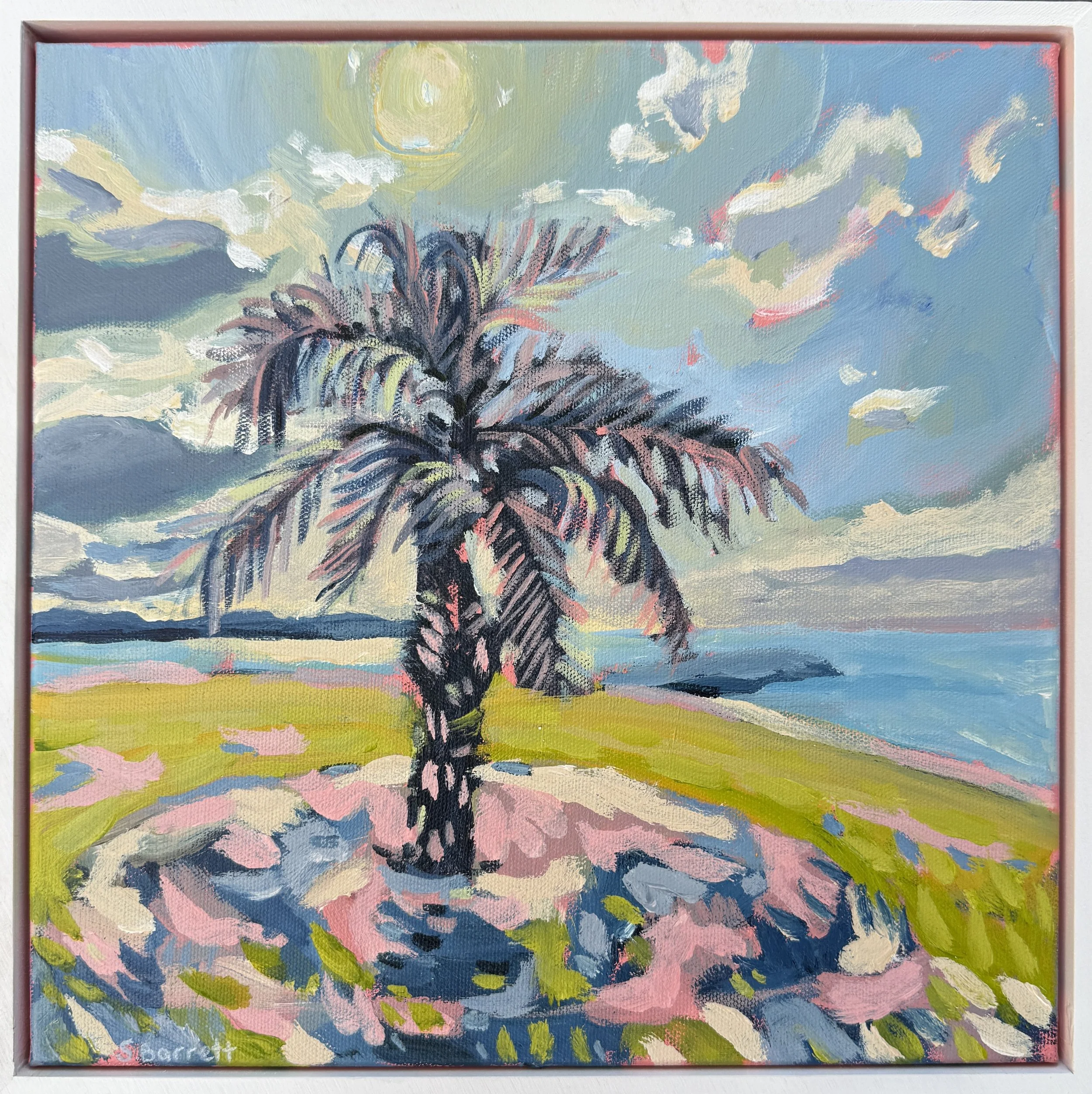 I Turned My Head And Saw The Light / acrylic on canvas, white wood frame / 32.5 x 32.5cm / 2025 / Quiet Conversations Around The Neighbourhood series - available soon