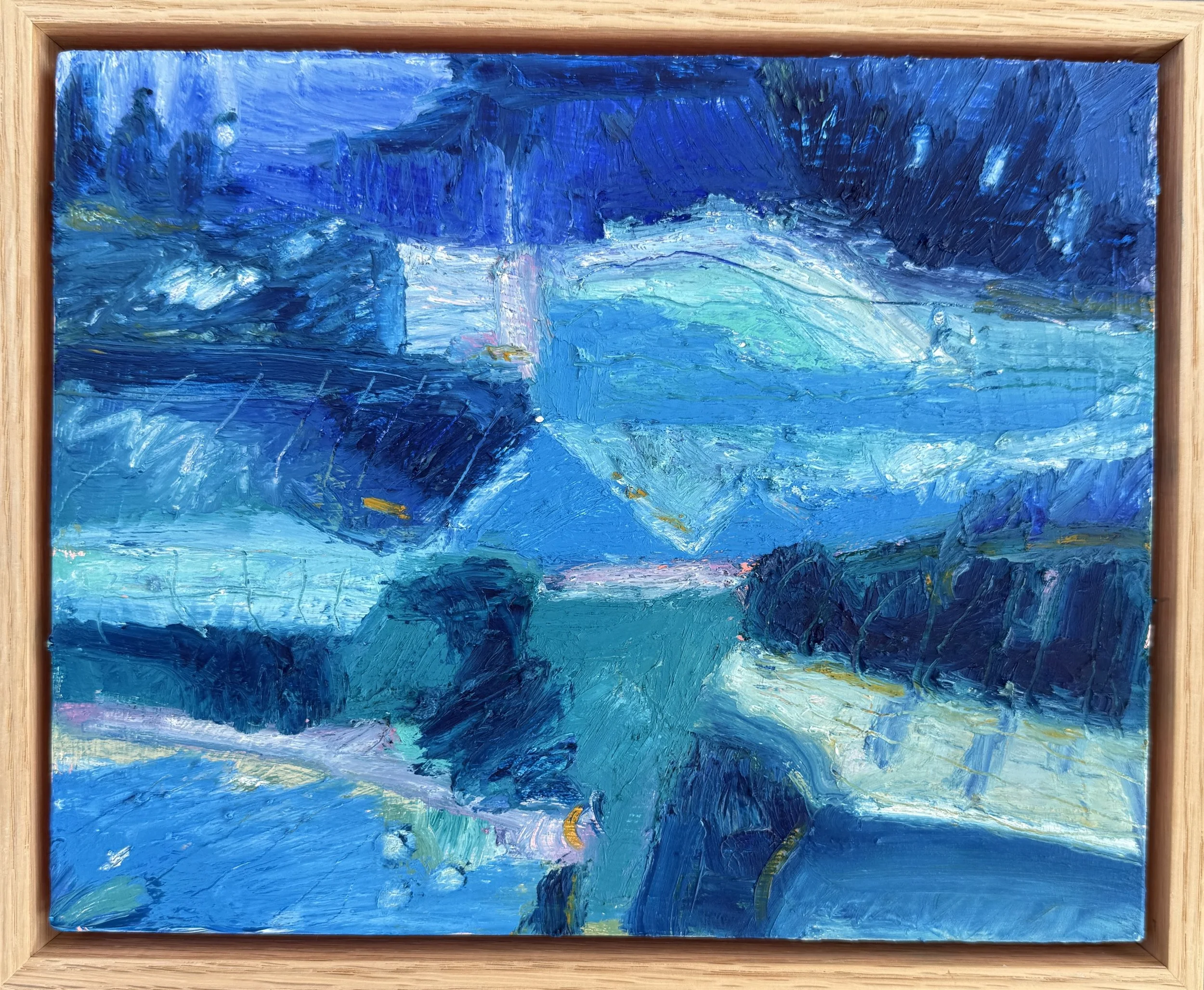 Ocean Blues No 2 / oil on cradled board, oak frame, 28.5 x 23.5cm / 2026 / Coming soon to www.bluethumb.com.au
