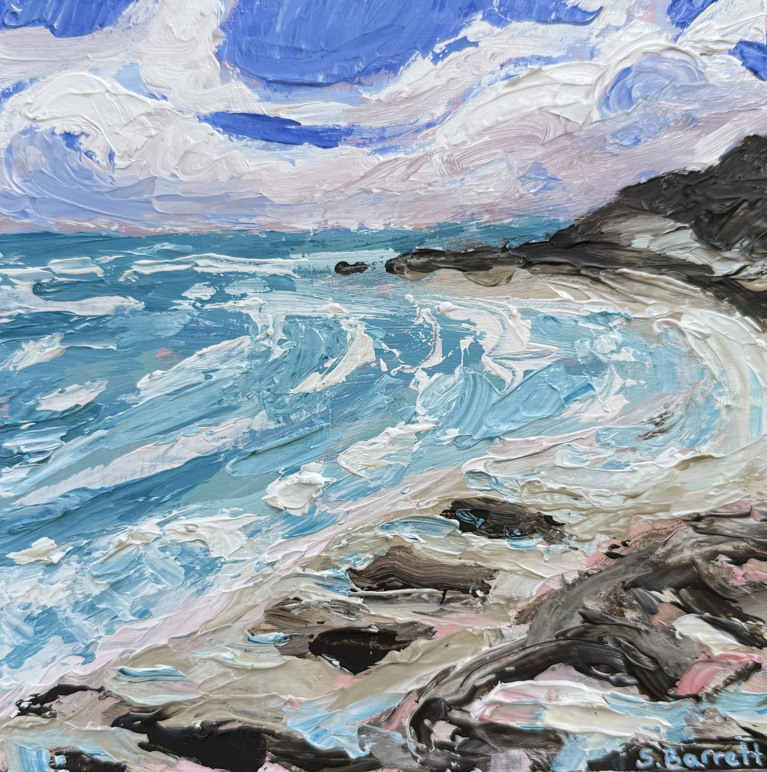 Saltwater Daydreams VI / acrylic on cradled board /20 x 20cm / 2025 / Available at www.bluethumb.com.au