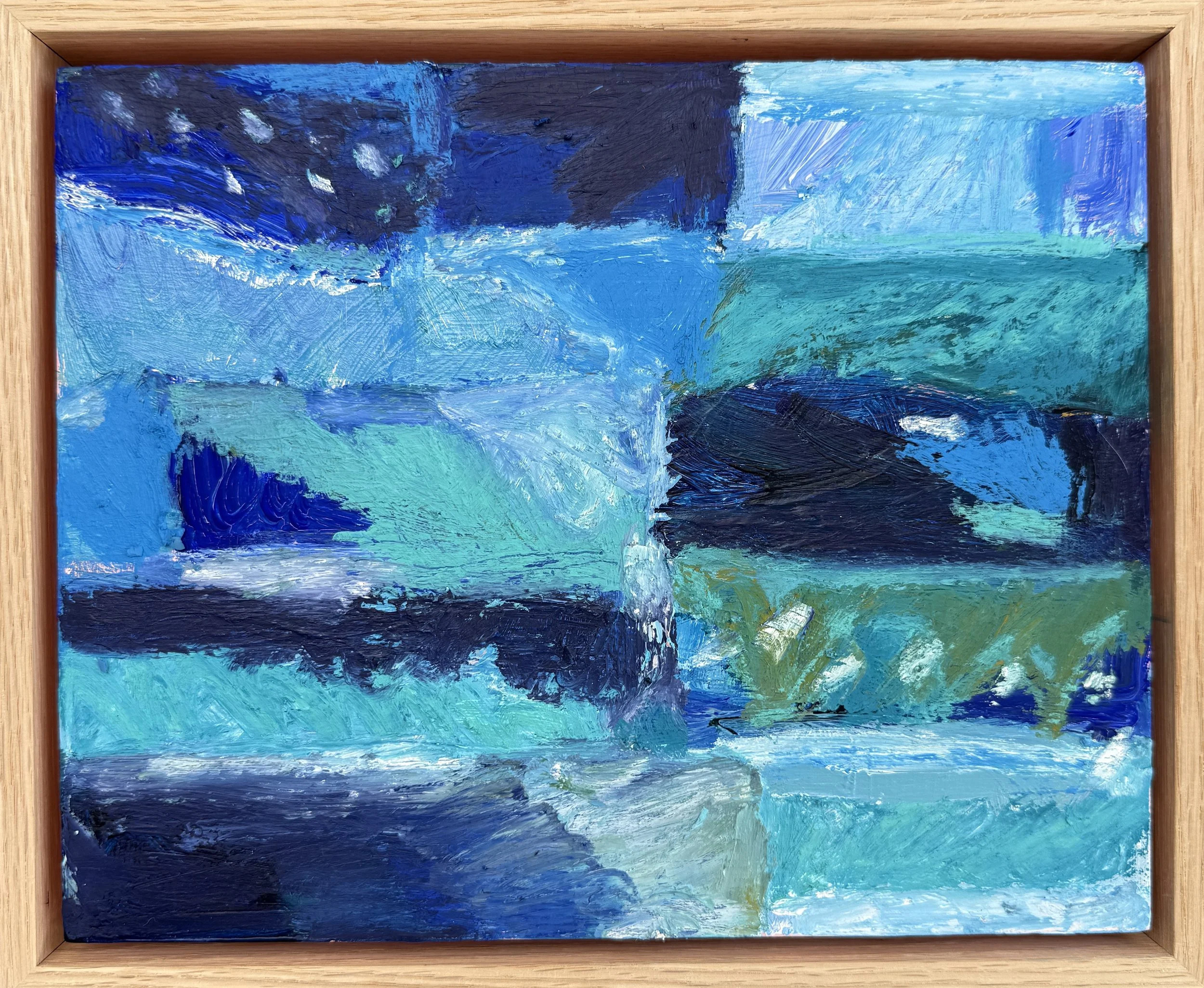 Ocean Blues No 1 / oil on cradled board, oak frame, 28.5 x 23.5cm / 2026 / Coming soon to www.bluethumb.com.au