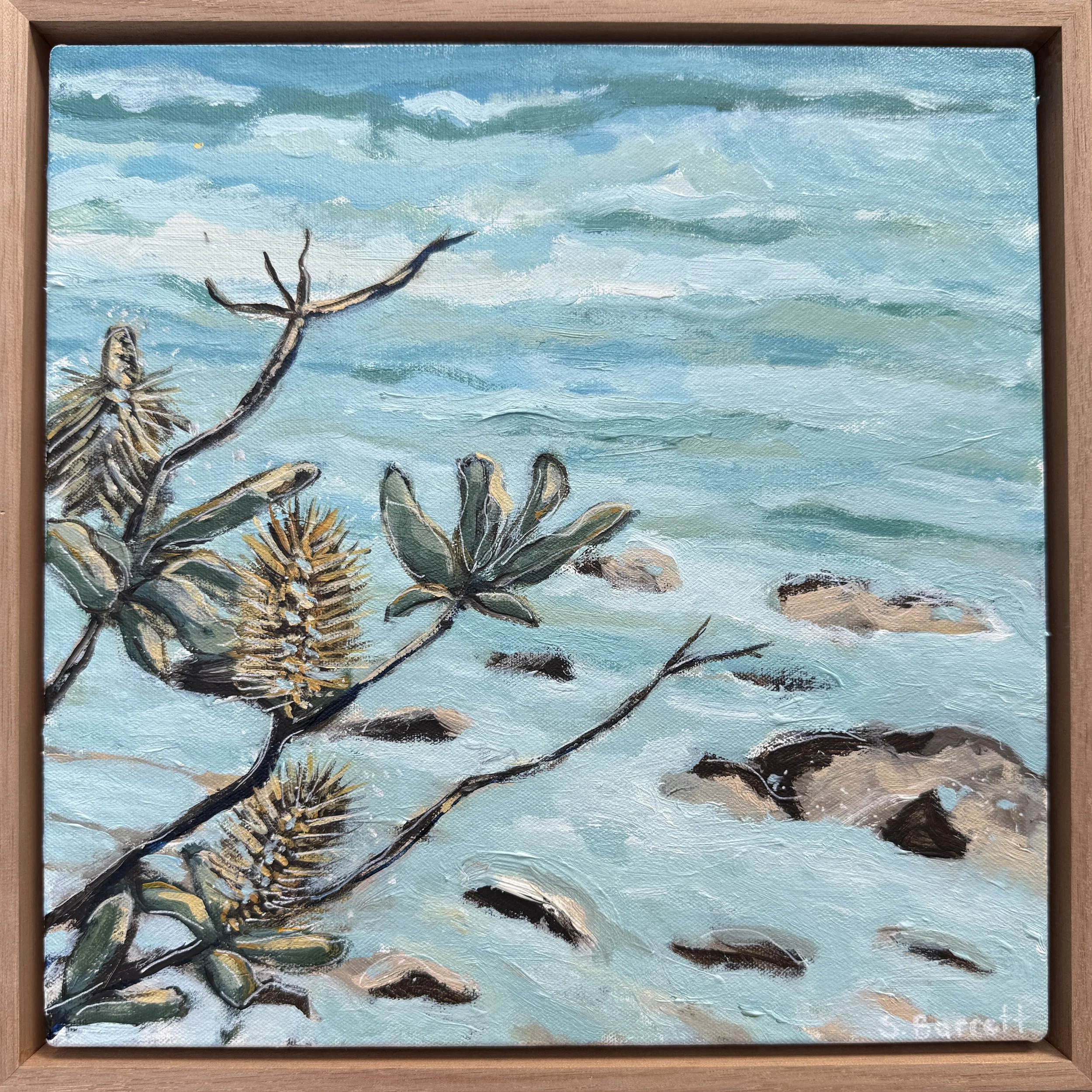 SOLD - Beyond The Edge Of The Tide / Acrylic on canvas, oak frame / 23 x 23cm / 2025 