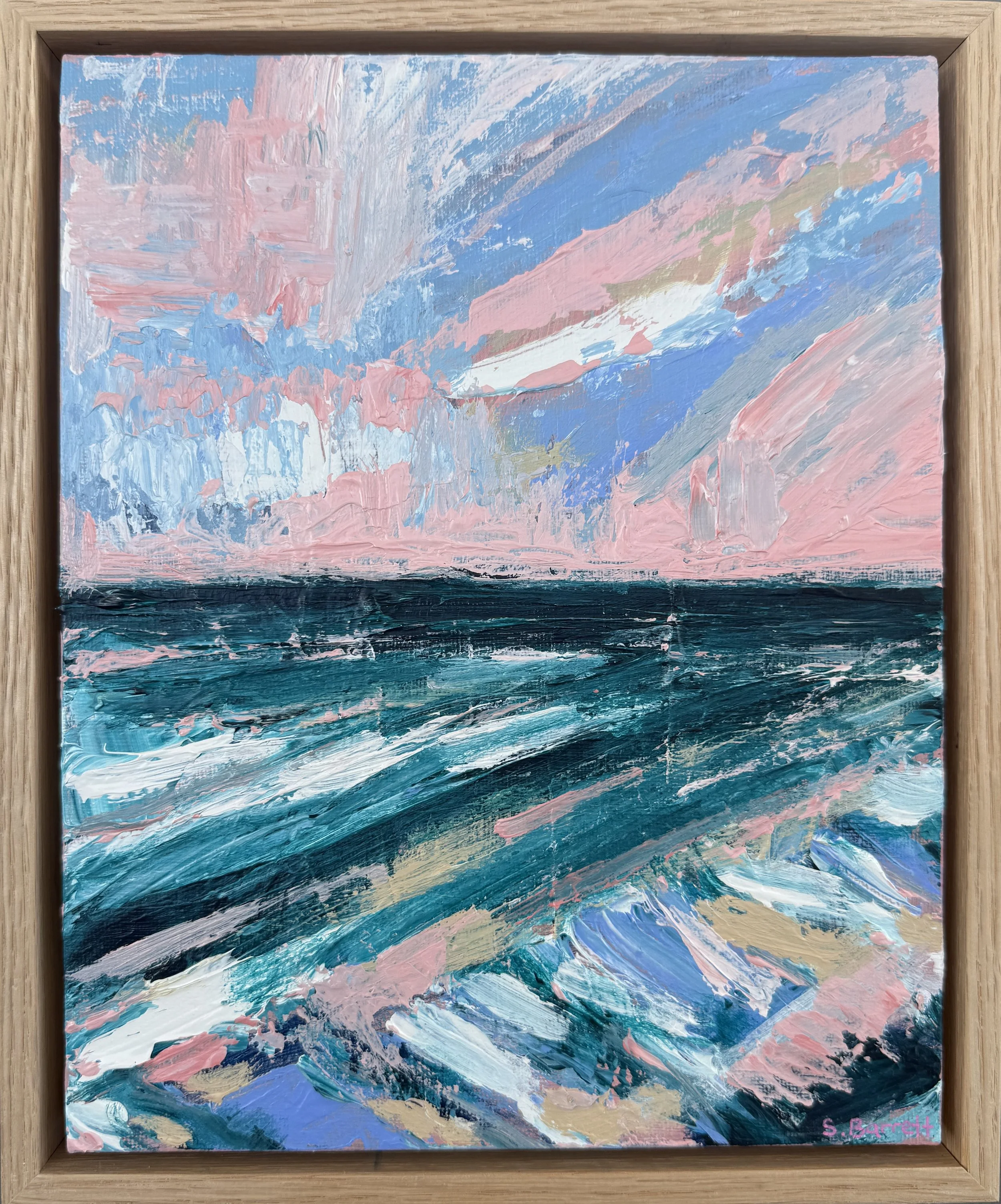 Saltwater No 2 / acrylic on canvas board, oak frame / 23.5 x 28.5cm / 2026 / Available on www.bluethumb.com.au