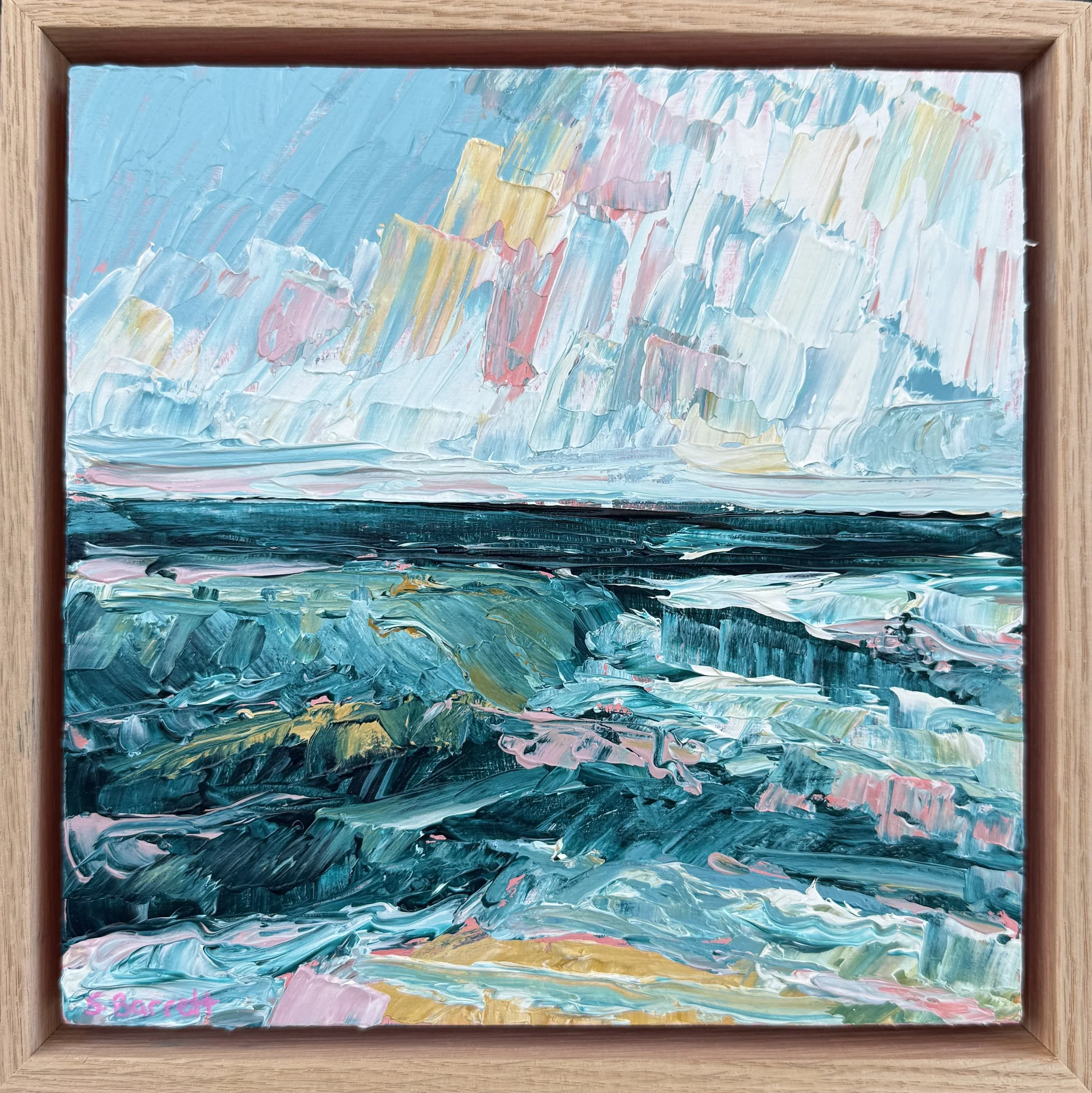 SOLD - Beach Days No 5 / acrylic on cradled board, oak frame / 23 x 23cm / 2026