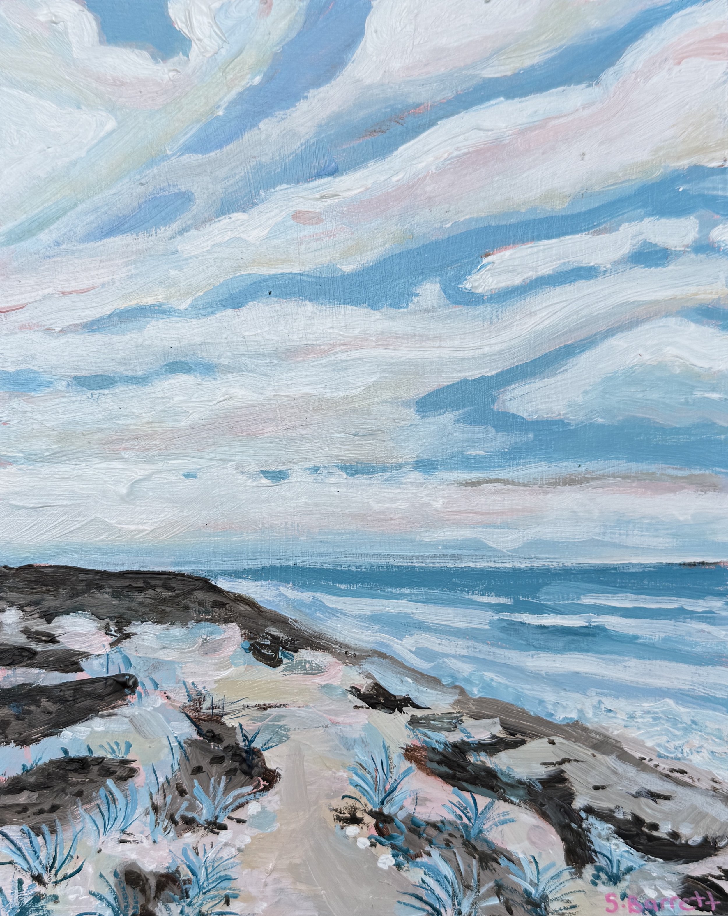 High Tide At New Brighton / acrylic on cradled board / 20.5 x 25.5cm/ 2026 / available at www.bluethumb.com.au