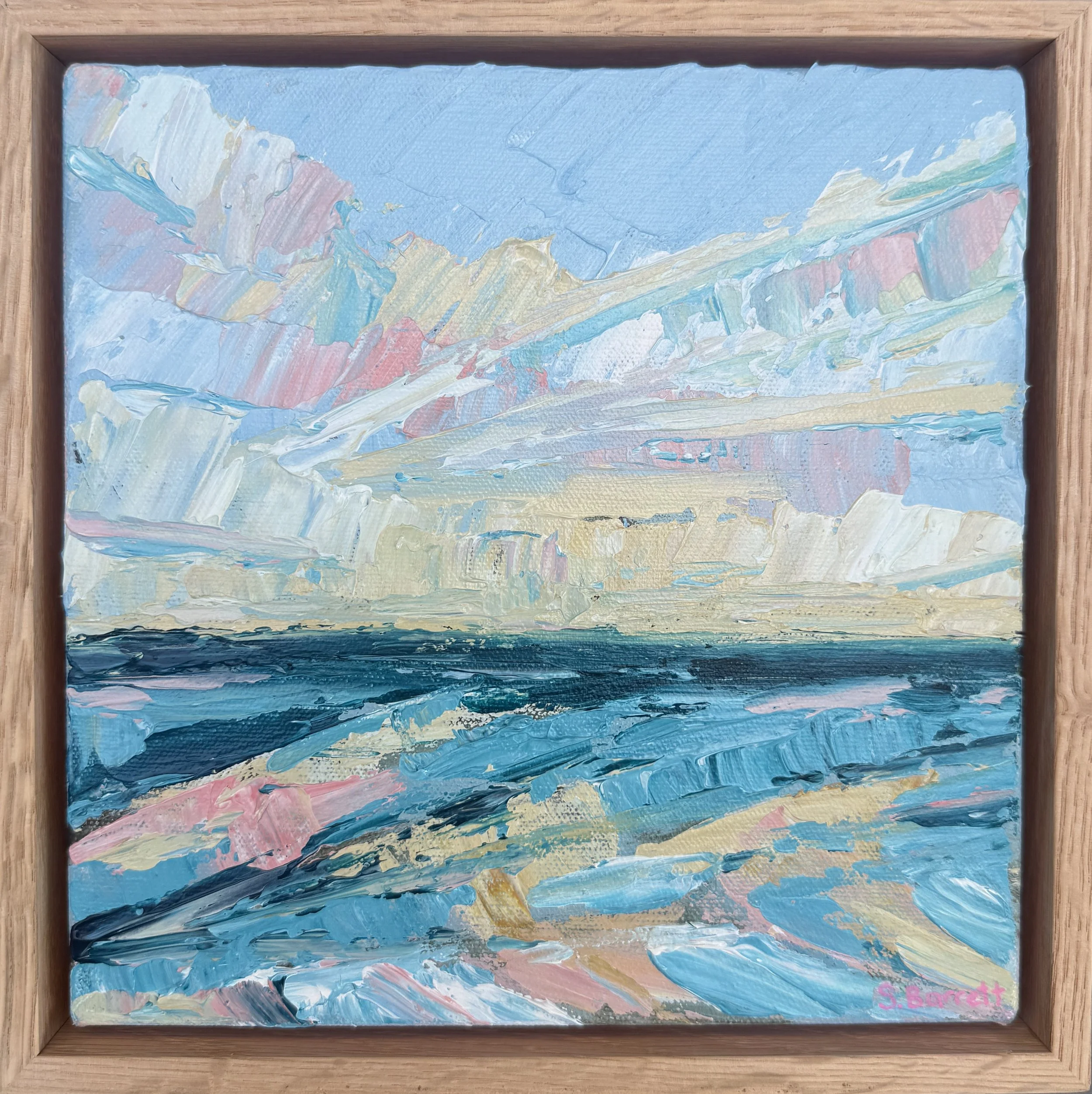 Gelato Coast / acrylic on canvas, oak frame / 23 x 23cm / 2026 / Available on www.bluethumb.com.au this week