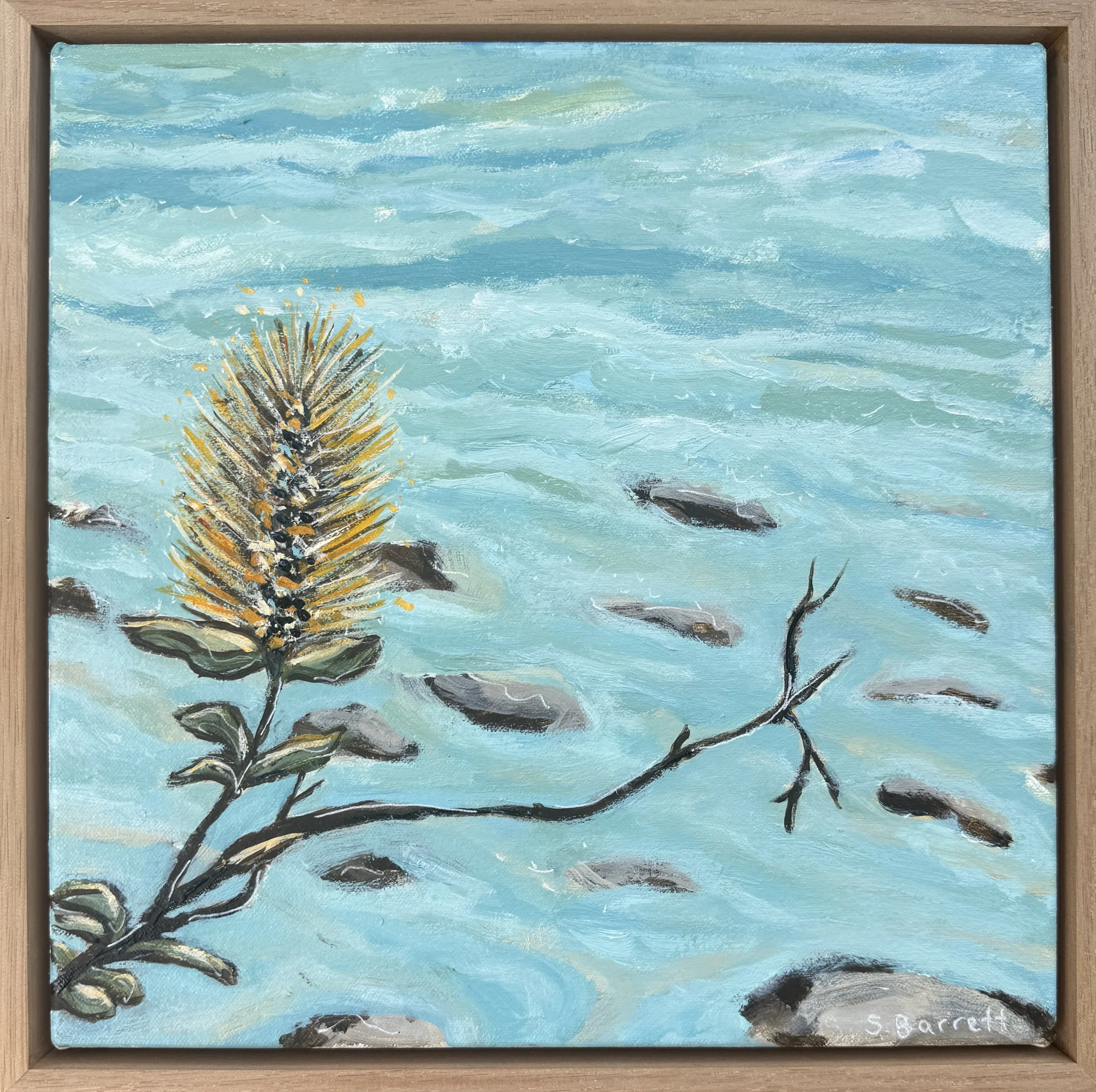 SOLD - Beyond The Edge Of The Sea / acrylic on canvas, oak frame / 33 x 33cm / 2025 