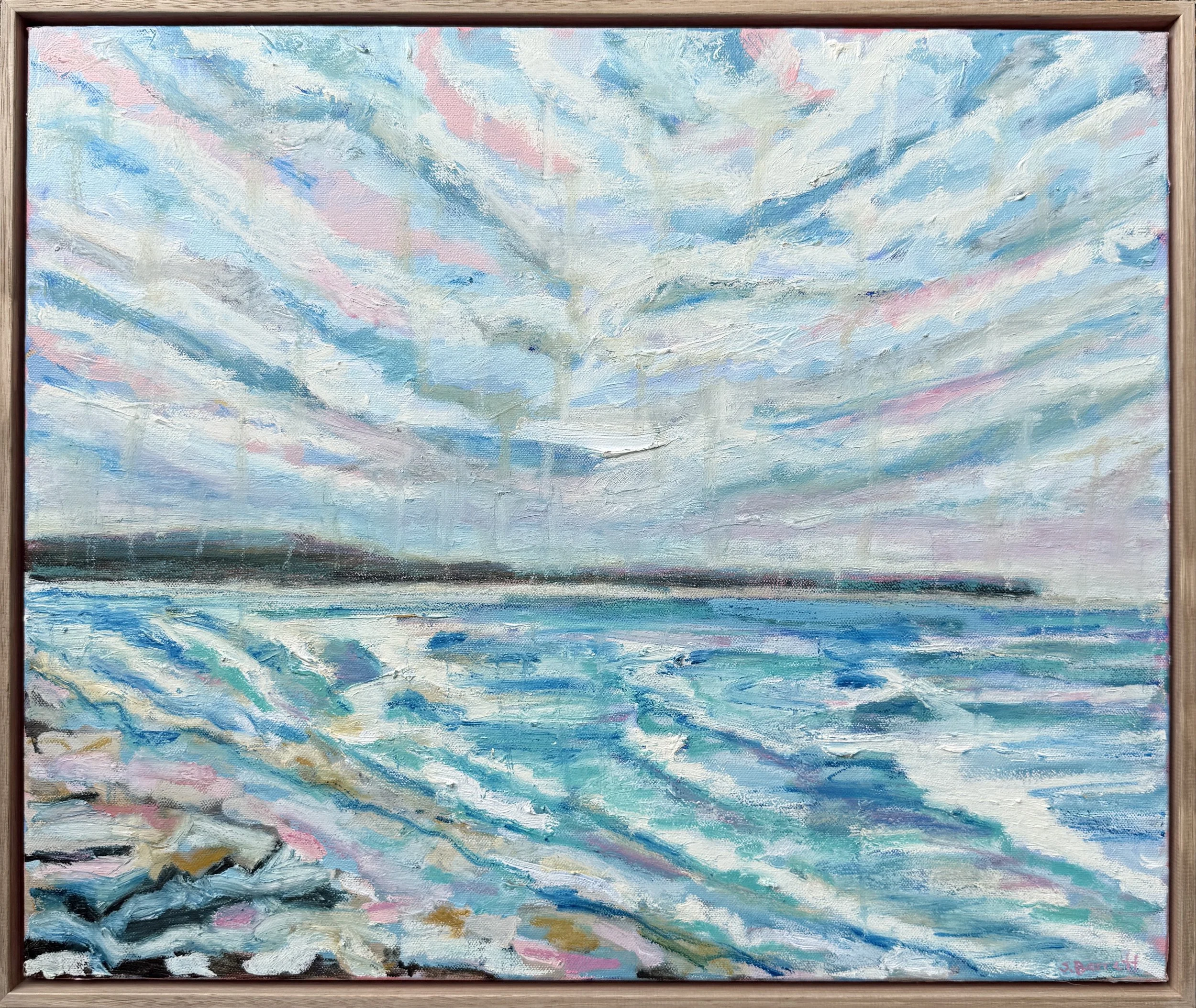 Coastal Rain / Oil on canvas, oak frame / 63.5 x 53.5cm / 2026 / available on www.bluethumb.com.au