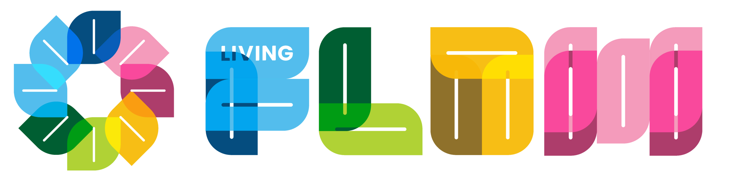 Colorful logo spelling 'Living Flow' with overlapping shapes and a modern design.