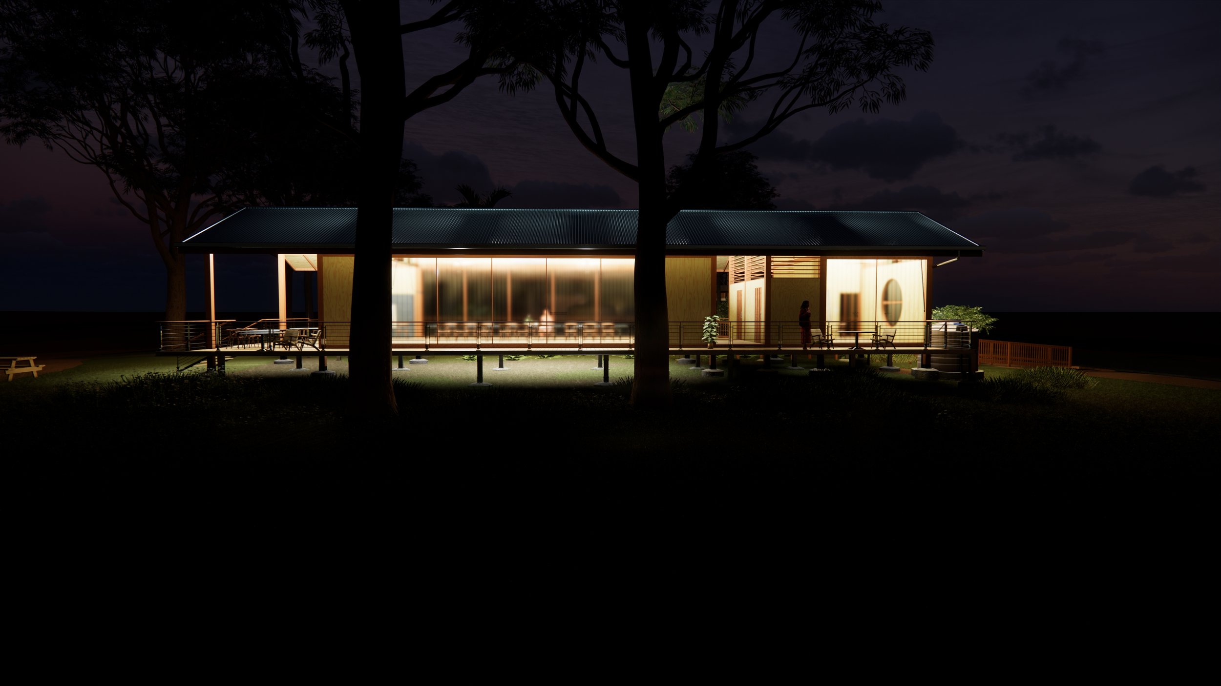 Painting pavilion night illuminated