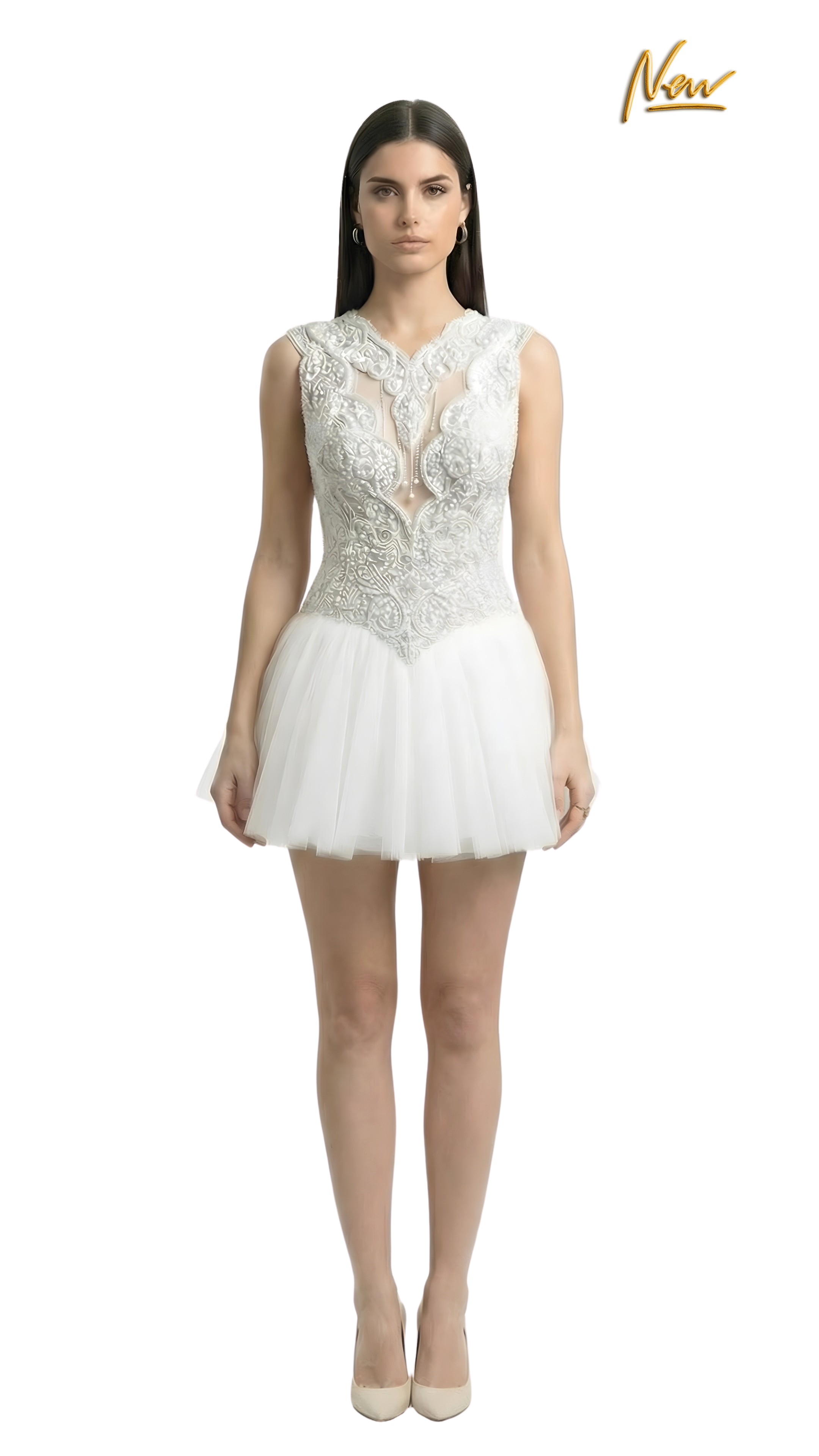 Perle White Organza Embellished Dress