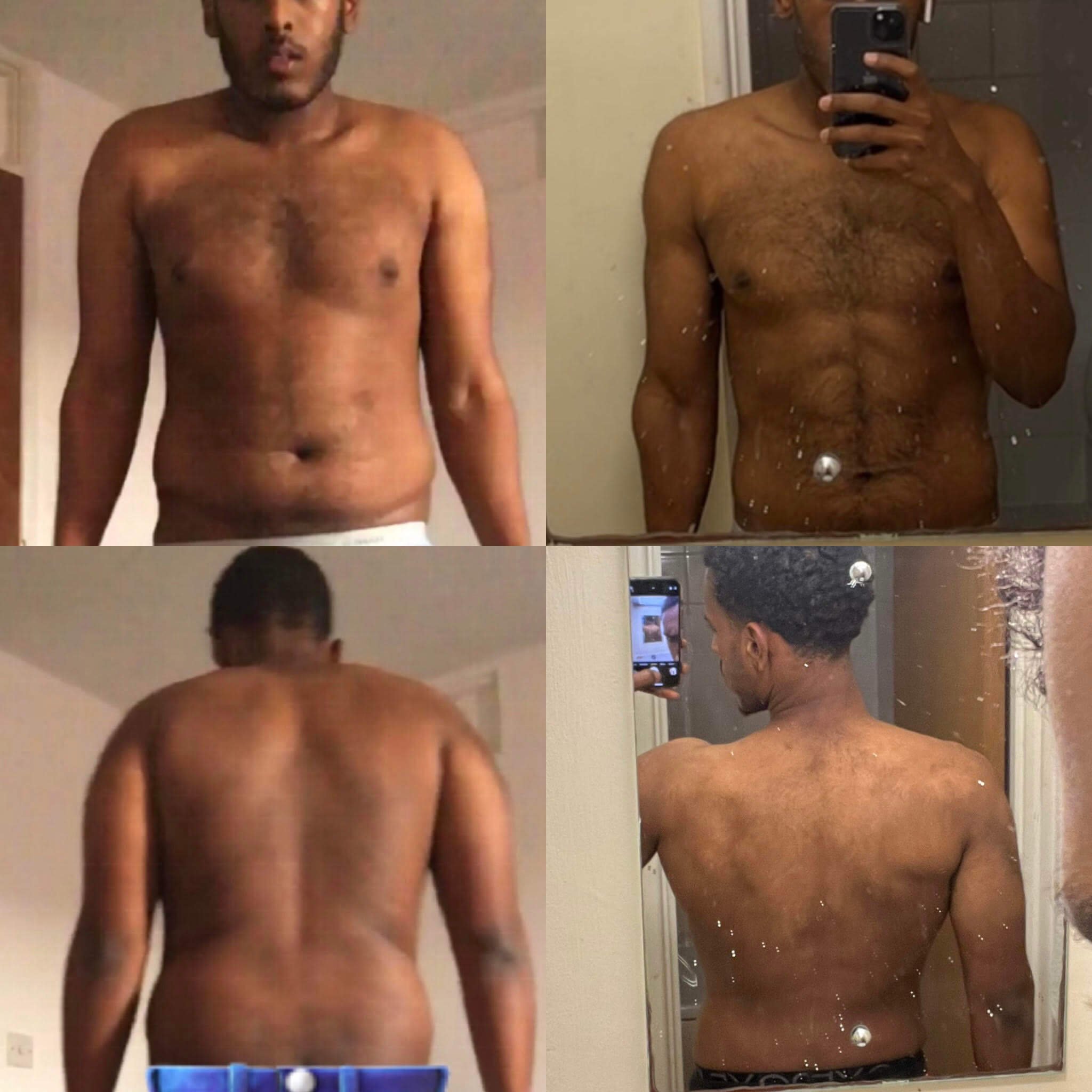Before and after photo of Jonathan, a personal trainer in Camden, showing his own weight loss transformation