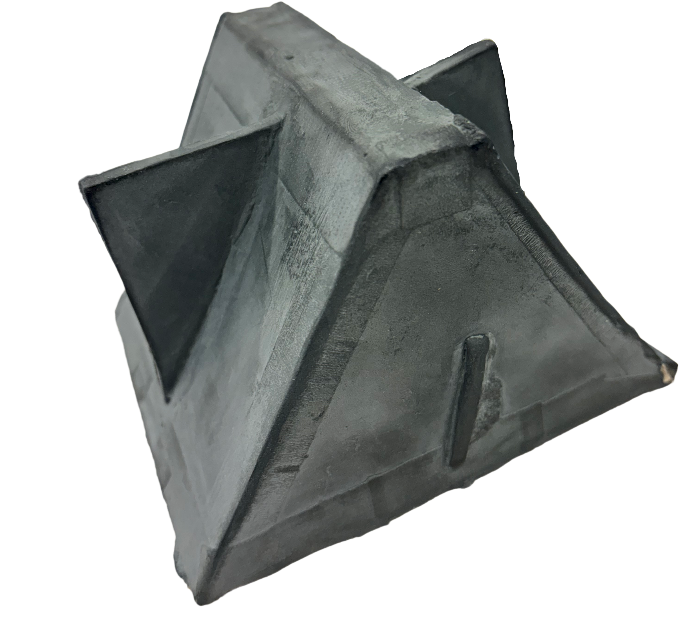 Metallic looking ceramic pyramid shape on a white background
