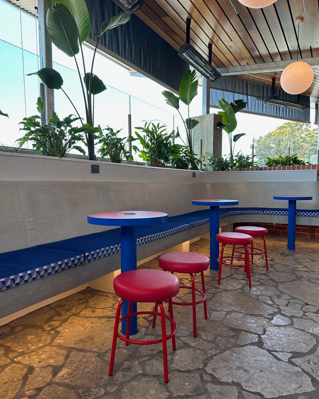 Bold, bright and fun at Sportys Bar.

Project: @sportysadl 
Upholstery: @materialised_ 
Joinery: @jrcmcommercialjoinery 
Building: @cookbuilding 
Architects: Folland Panazzo
Dining Chairs: @workspacecf_ 
Pendants: @rossgardam + @stylecraftfurniture 
