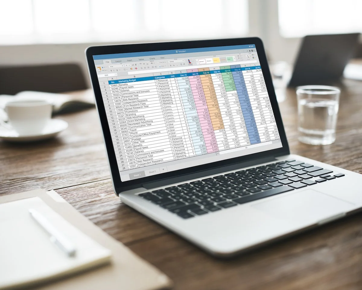 Spreadsheet on laptop