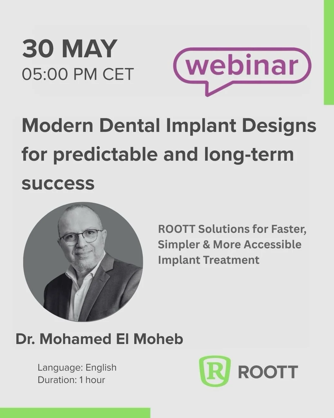 🦷 WEBINAR GRATUIT &mdash; 30 MAI &middot; 17h CET
Modern Dental Implant Designs Pour un succ&egrave;s pr&eacute;visible et durable 🚀

Rejoignez notre expert le Dr. Mohamed El Moheb. 

✅ Ce que vous allez apprendre : 
▪️ Le design implantaire et son