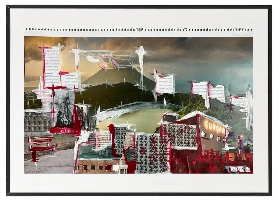 ❋ "Fernweh Ost I" // 06.12. 2025 // 66cm x 42cm //Magazinauschnitte & Acrylfarbe auf Kalenderblatt