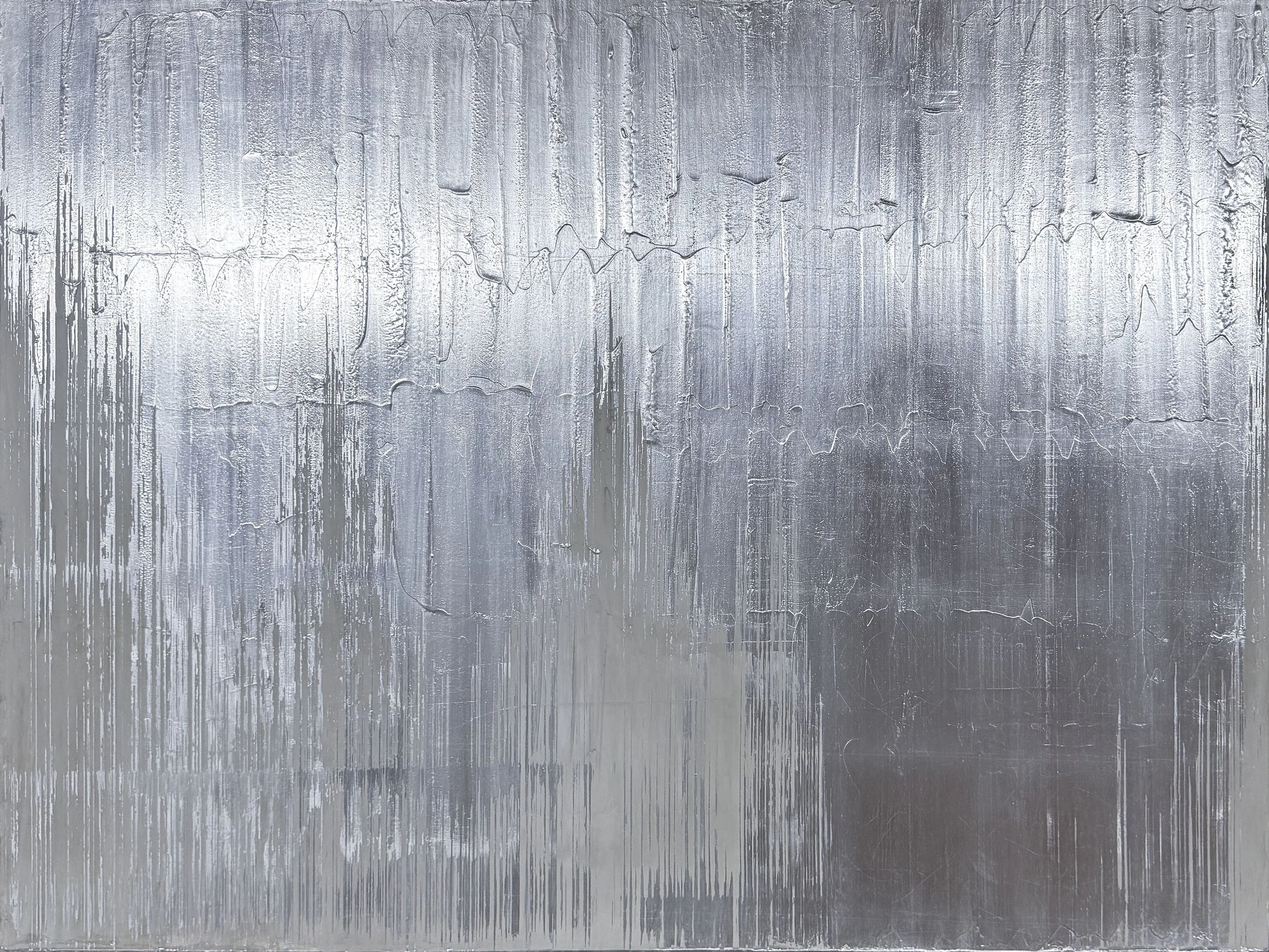 FALLING 009 36"x48" gesso and silver leaf on birch panel