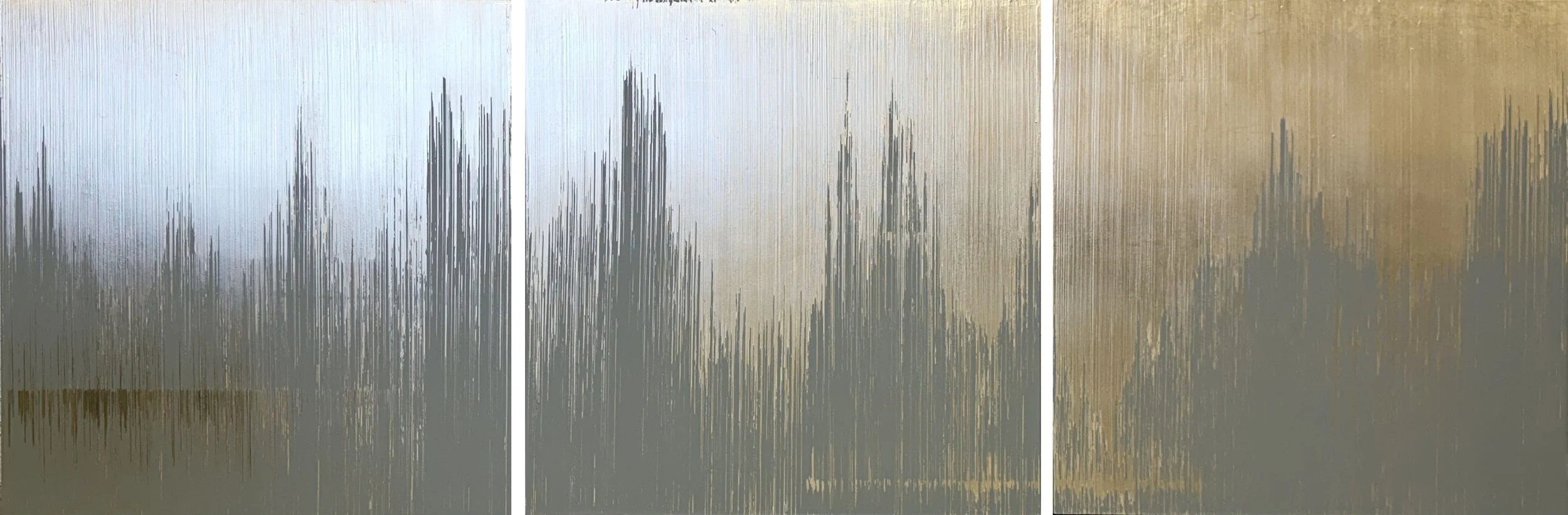 FALLING 006 30"x92" gesso and gold leaf on birch panel