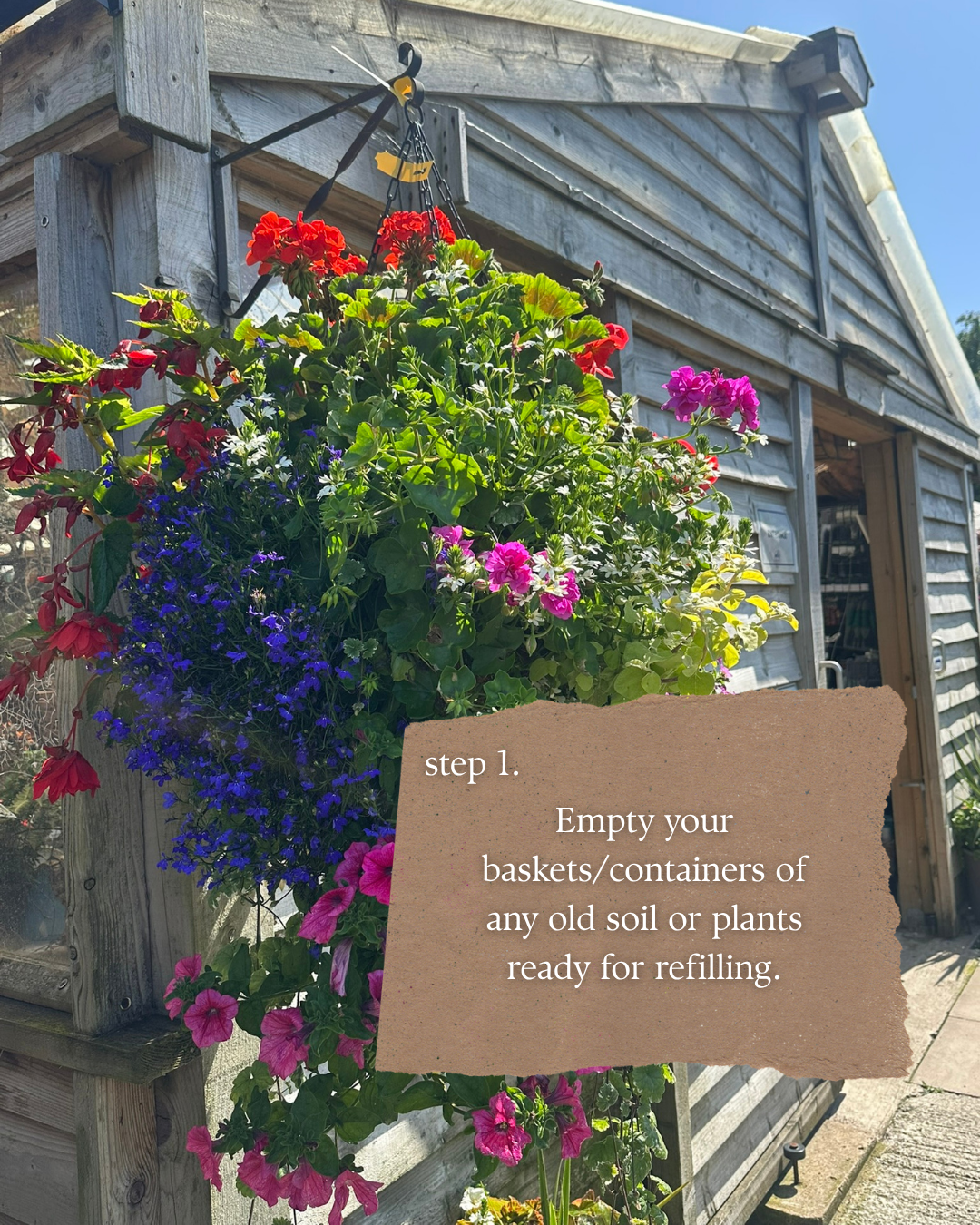 "Step one. Empty your baskets/containers of any old soil or plants ready for filling."