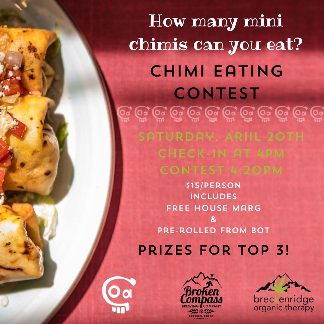 Title belt on the line! We are hosting a mini chimi eating contest on 4/20! Entries are limited! Must sign up in person at Coa. $15/person includes a pre-rolled from @botshopco and a house margarita! Prizes from @brokencompassbrewing @botshopco and @