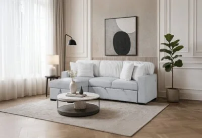 U0204 LIGHT GREY/WHITE REVERSIBLE PULL OUT SOFA