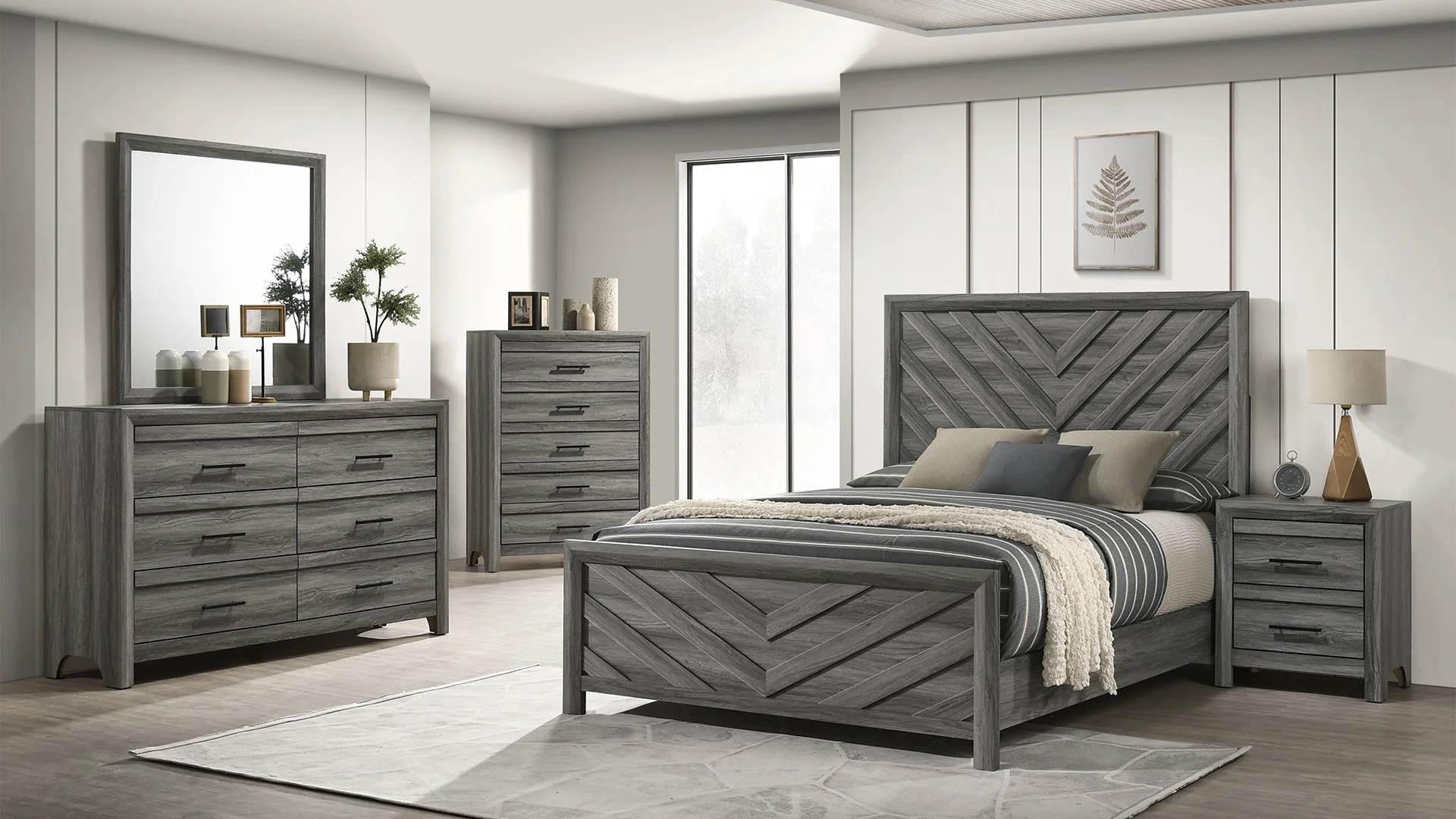 Modern Gray Bedroom Furniture Set 5 Pc