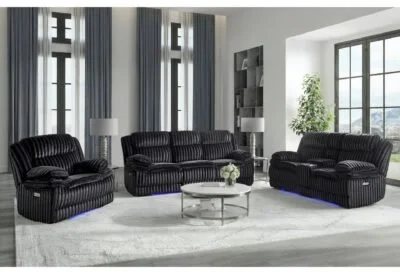 Luxury Corduroy plush Reclining Sofa Set with LED Lights