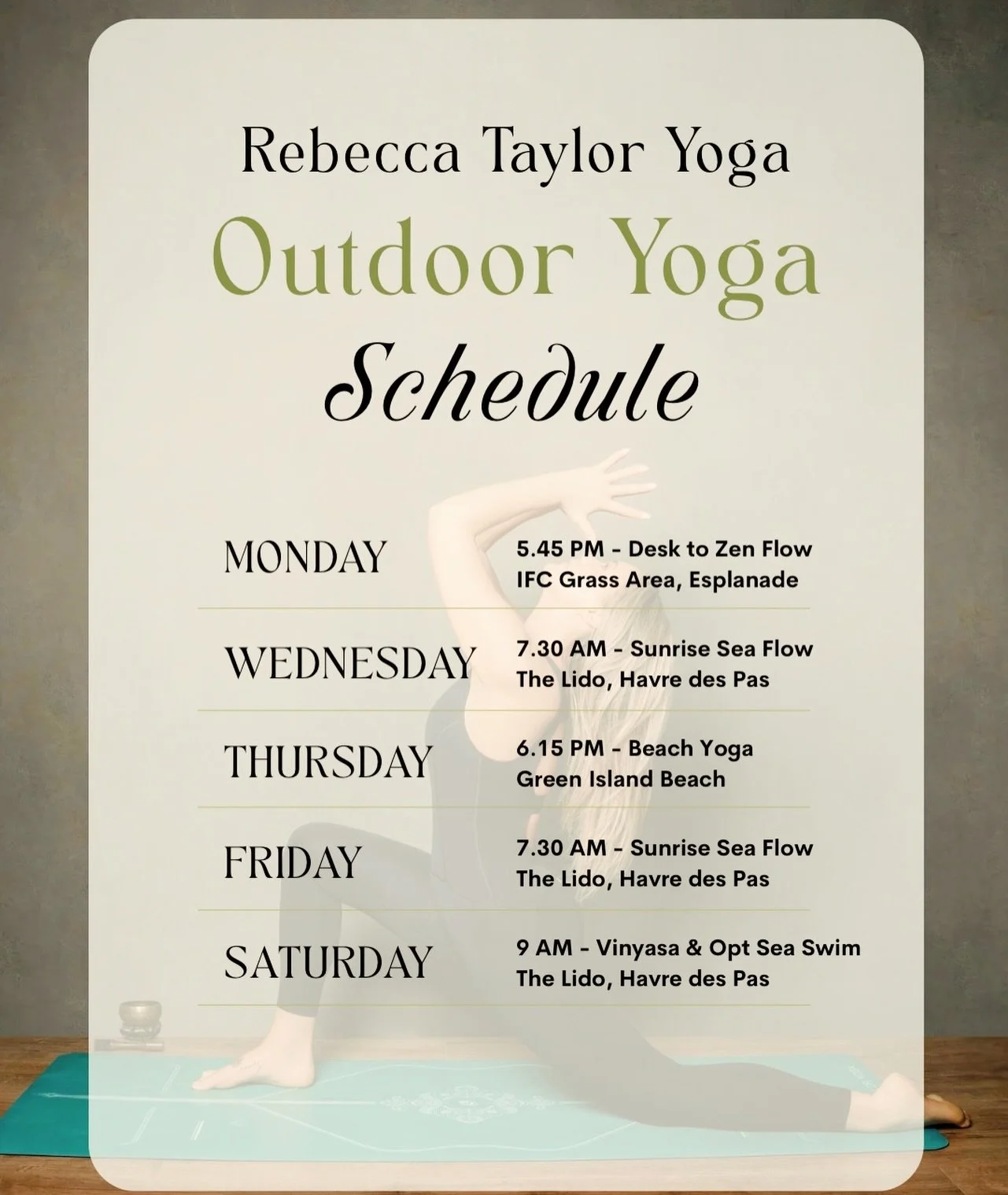 I know we haven&rsquo;t been lucky with the outdoor classes so far this June - but there&rsquo;s a heatwave coming! And here&rsquo;s a lovely schedule of outdoor flows you can save and enjoy ☀️ 🧘🏼&zwj;♀️ 

Excited to be teaching this fun packed sch