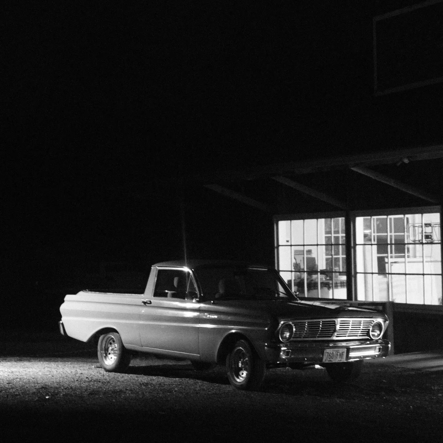 Now that's classic... too bad its driven by a maniac. Check out our film: &quot;Shop at the Edge of Town&quot; to see where this Ranchero  takes you.
Link in Bio!
.
.
.
#blackandwhitephoto #classiccars #Ranchero #horrorfilm #64Falcon #302engine #musc