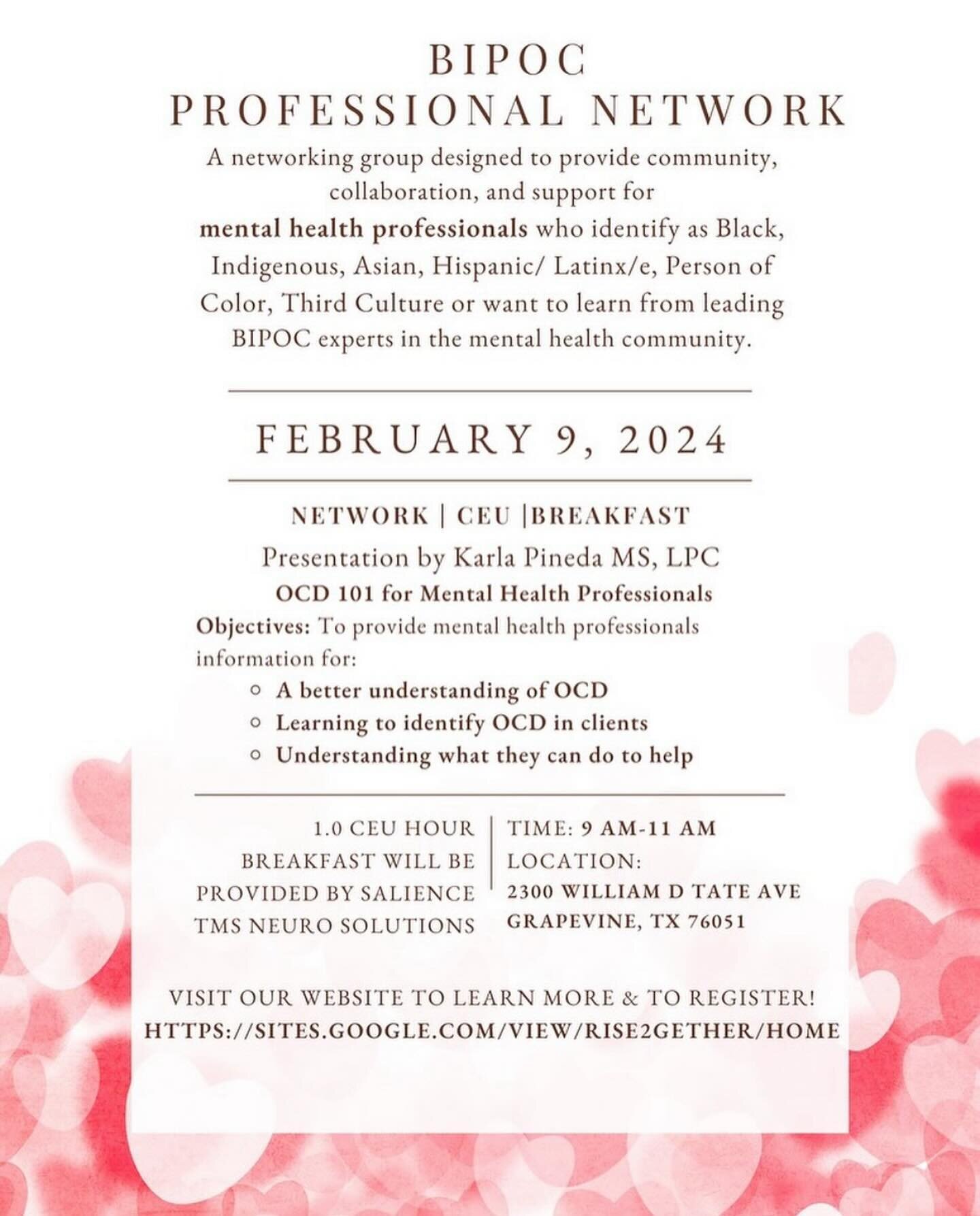 On February 9th, I will be giving a presentation about OCD to mental health professionals.

Increasing awareness among clinicians is extremely important to me. Sometimes, OCD can be hard to identify in clients/patients. Knowing what to look for can h