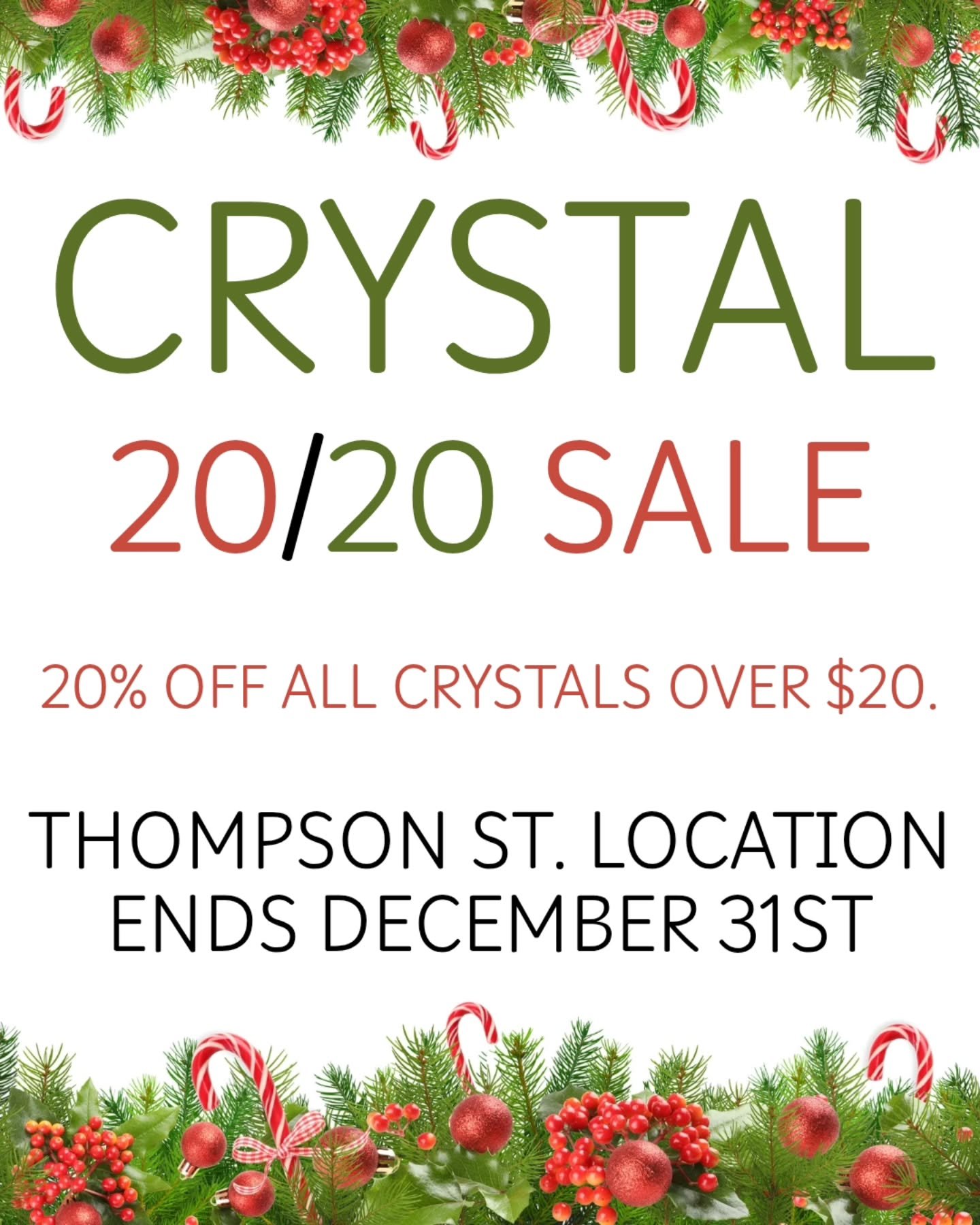 Starting today, 20% OFF crystals over $20 at our Thompson St location! This sale will end December 31st. Happy Holidays everyone! 🎄🎁
.
.
.
.
.
#holidaysale #crystalshop #crystalsale #holidayshoppingtime #happyholidays🎄