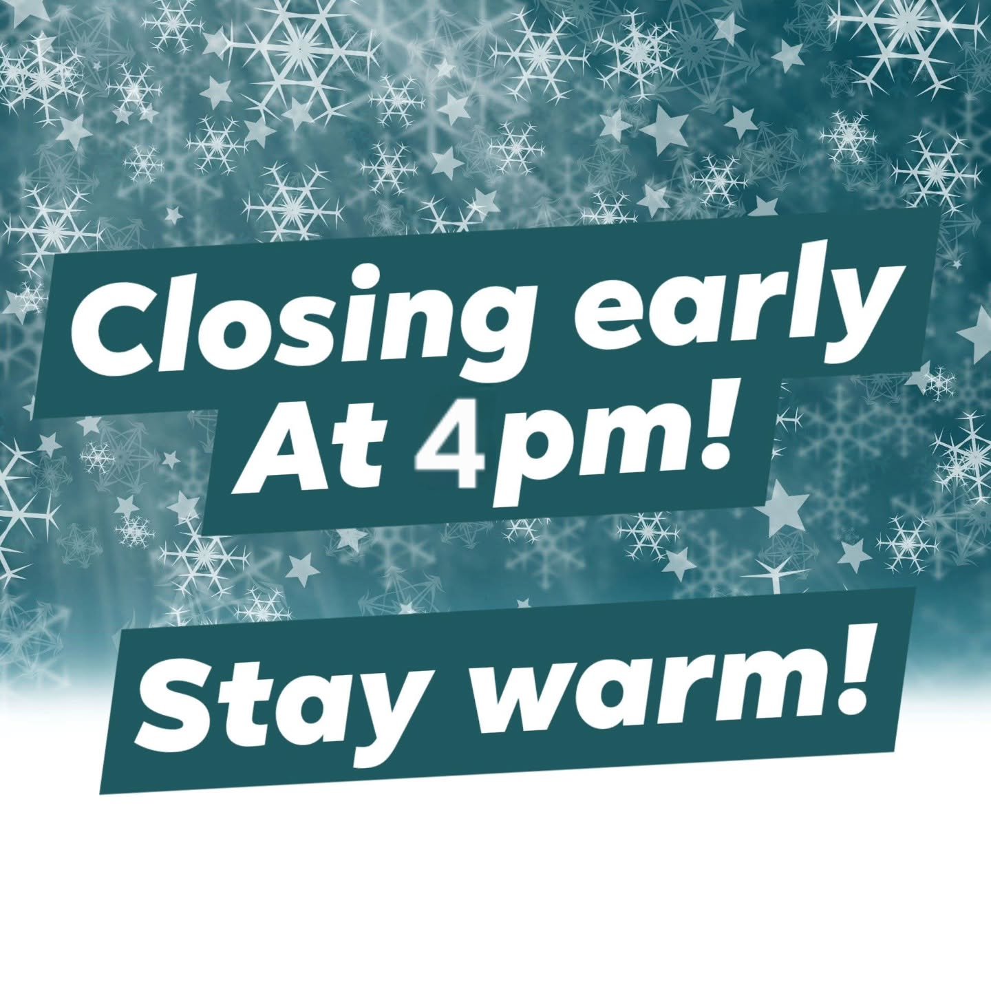 Aquarian will close at 4pm today. Stay safe and warm, and we'll see you soon!