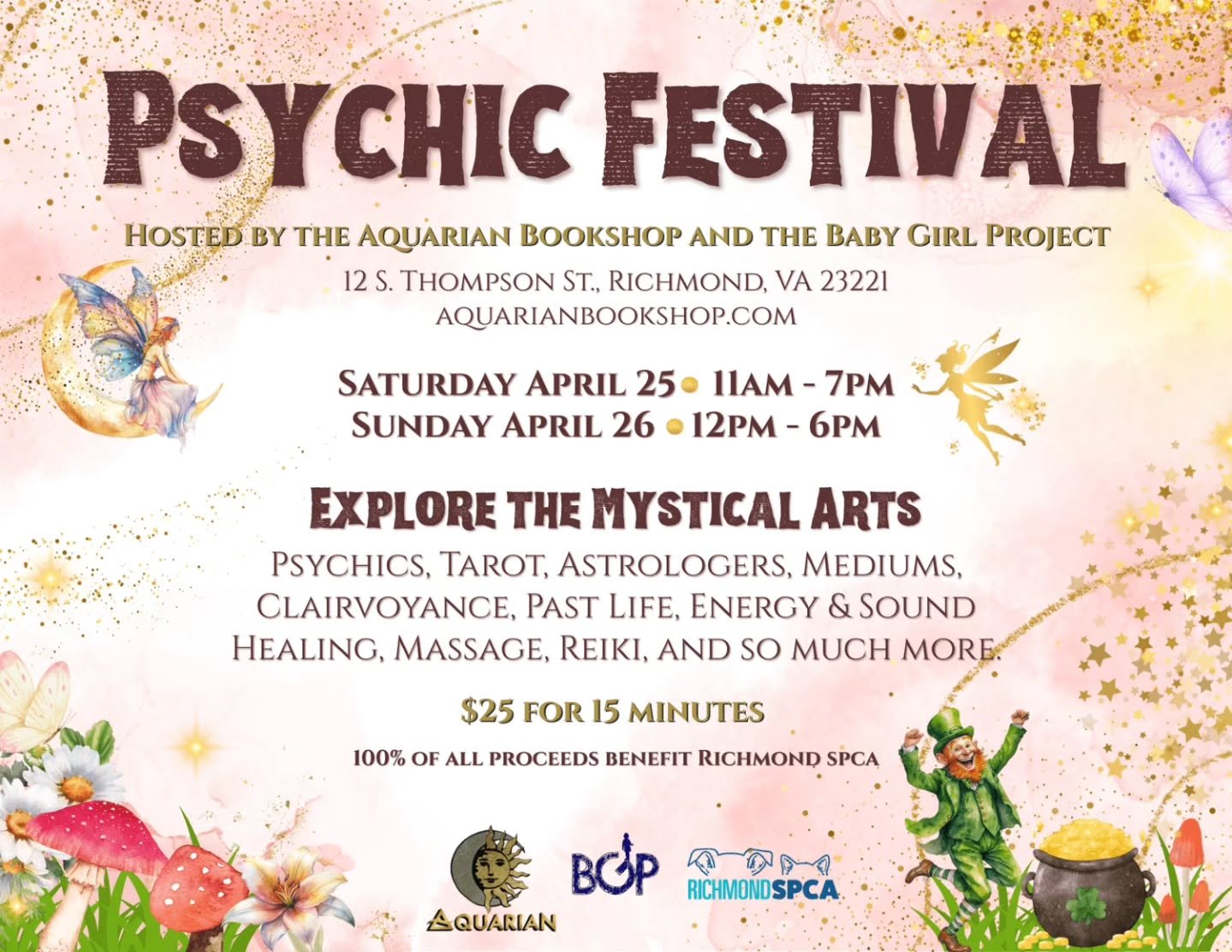 ‼️WE'RE JUST 2 WEEKS AWAY‼️

Join the Aquarian and the Baby Girl Project for a Psychic Festival!

Enjoy sessions with psychics, astrologers, tarot readers, and mediums. Experience sound &amp; energy healing, Reiki, massage, shamanic healing, and so m