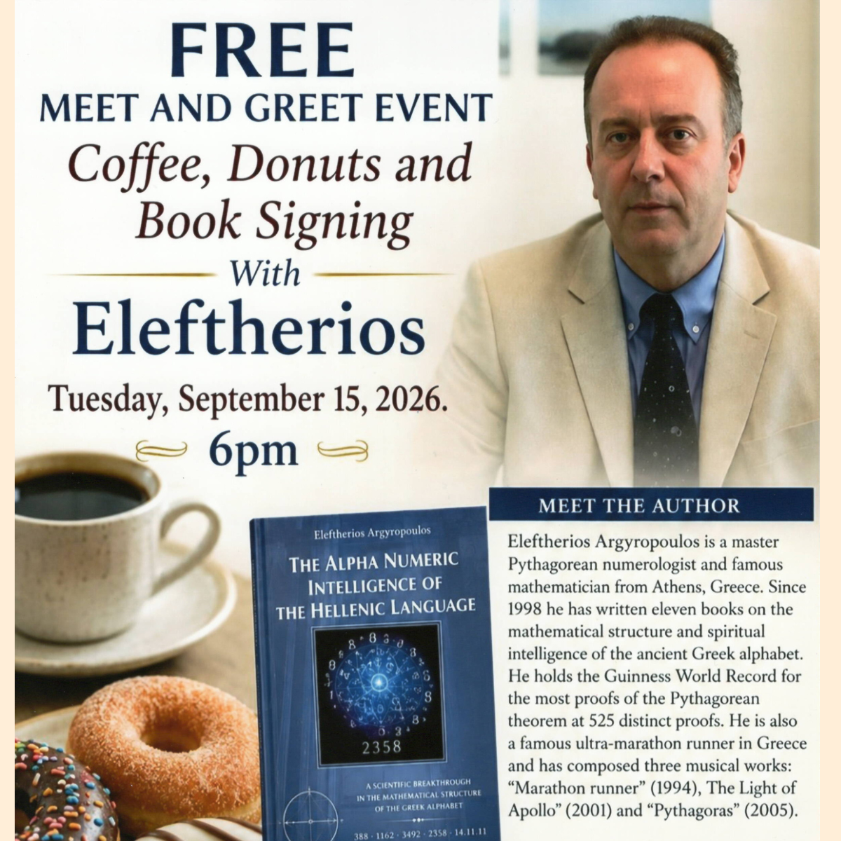 Meet &amp; Greet: Coffee &amp; Donuts with Eleftherios Argyropolous